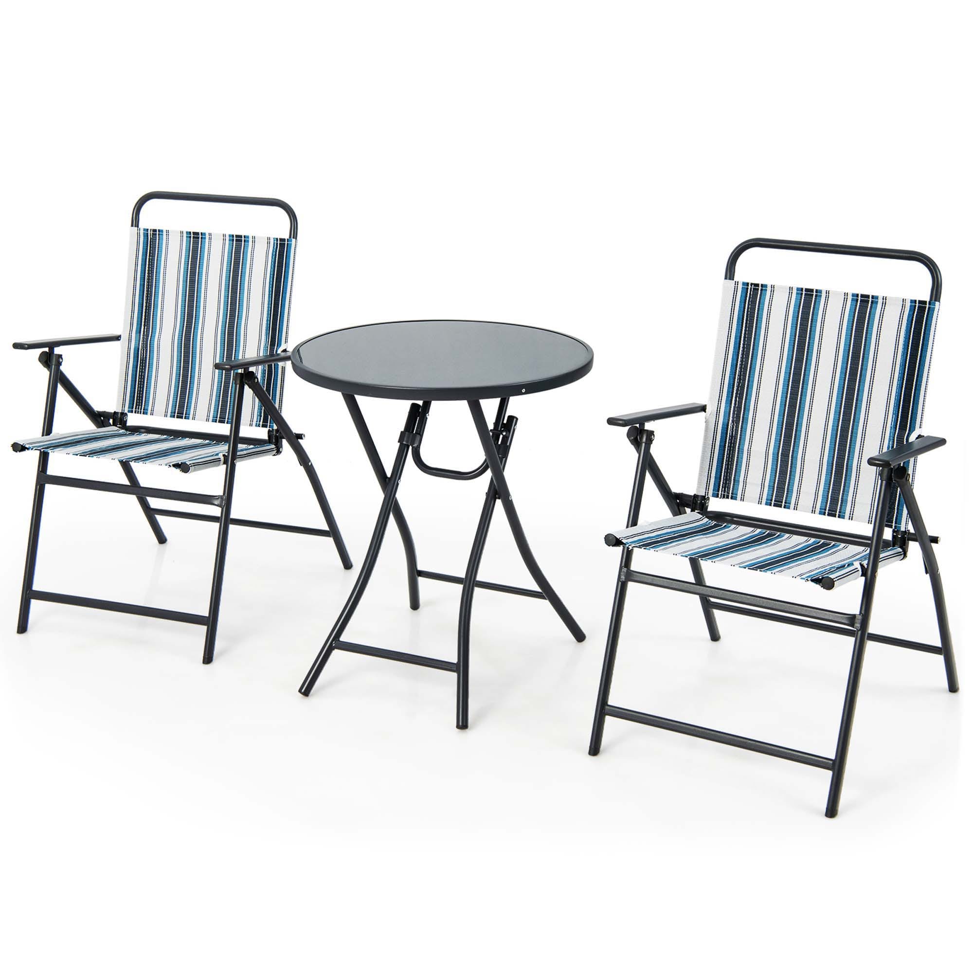 Costway NP11215 Set of 2 Black Metal Frame Stationary Dining Chair with Blue Solid Seat