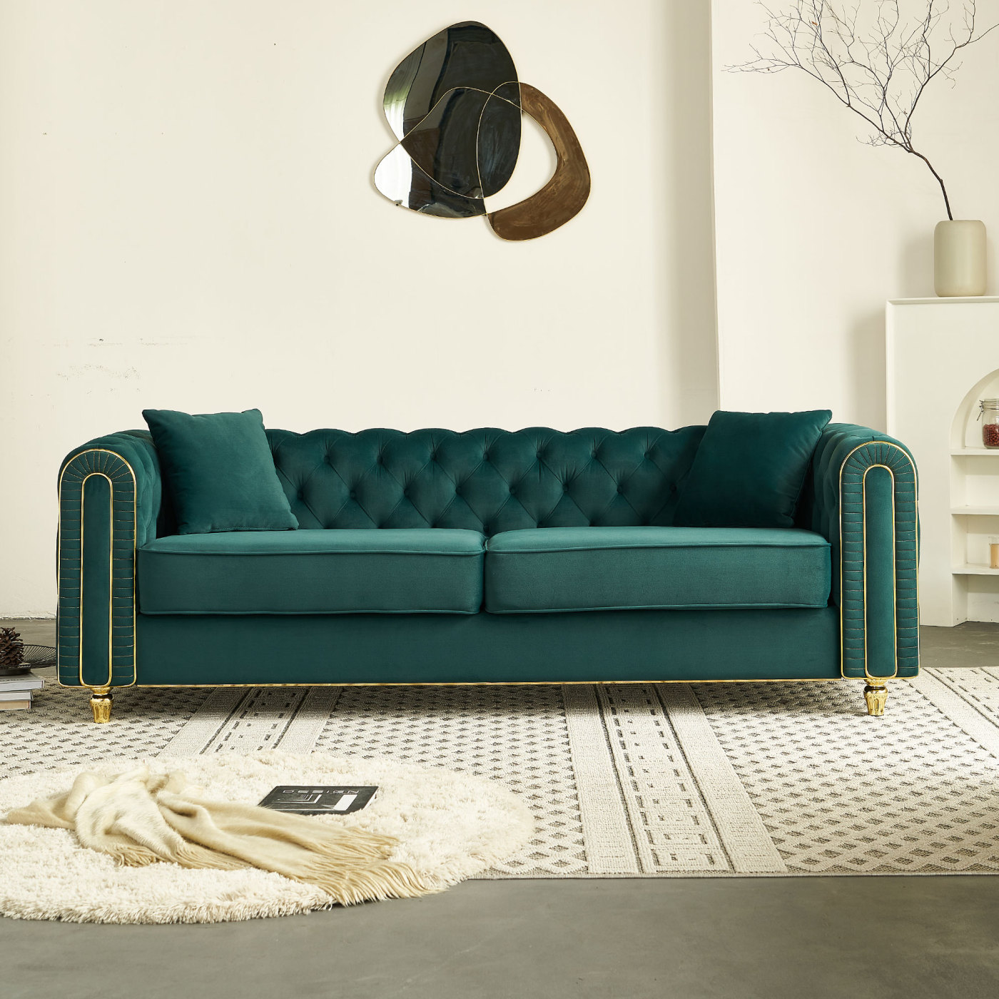 CHITA 86-Inch Green 2-Piece Velvet Sofa Button-Tufted Design High ...