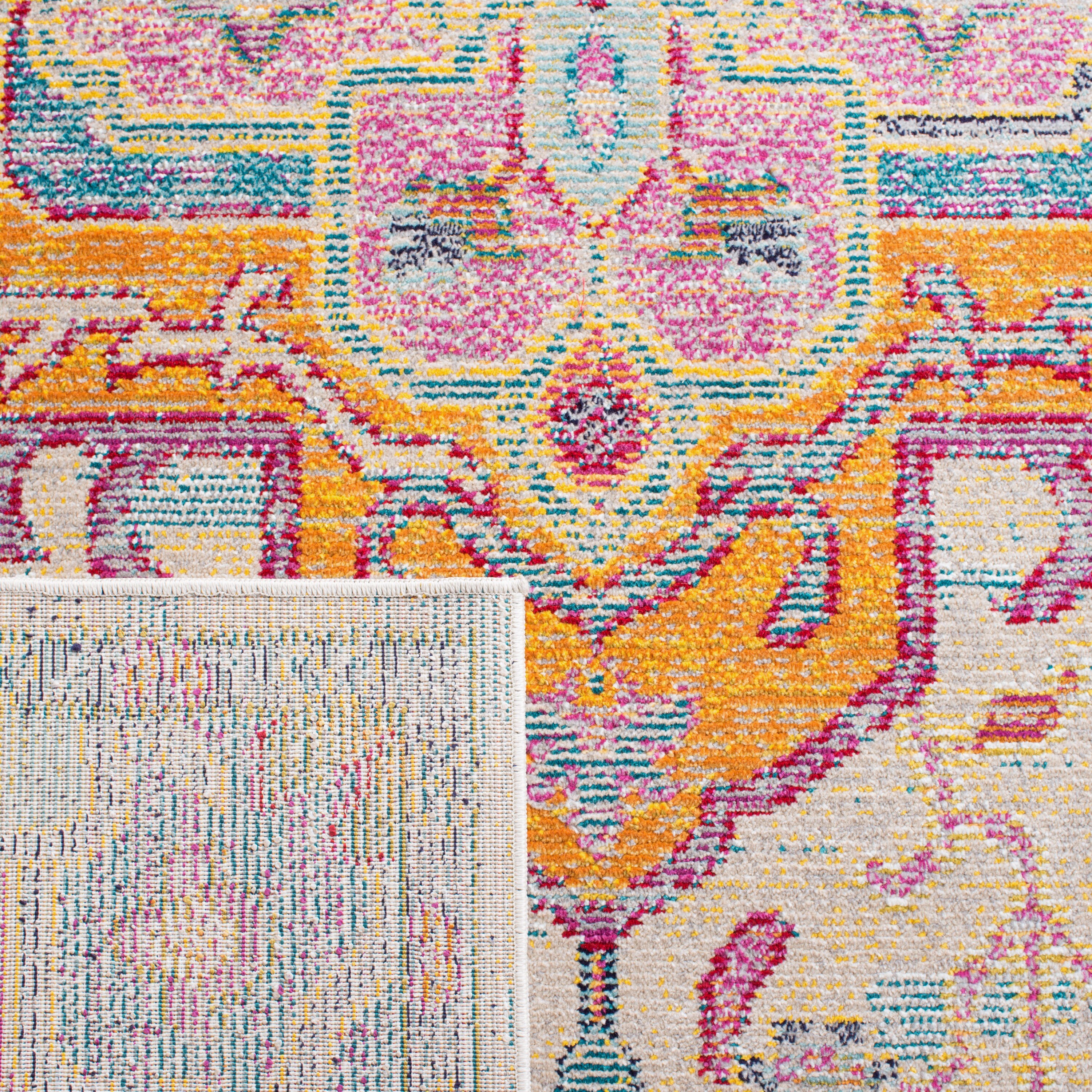 Light Blue and Fuchsia Square Oriental Synthetic Area Rug