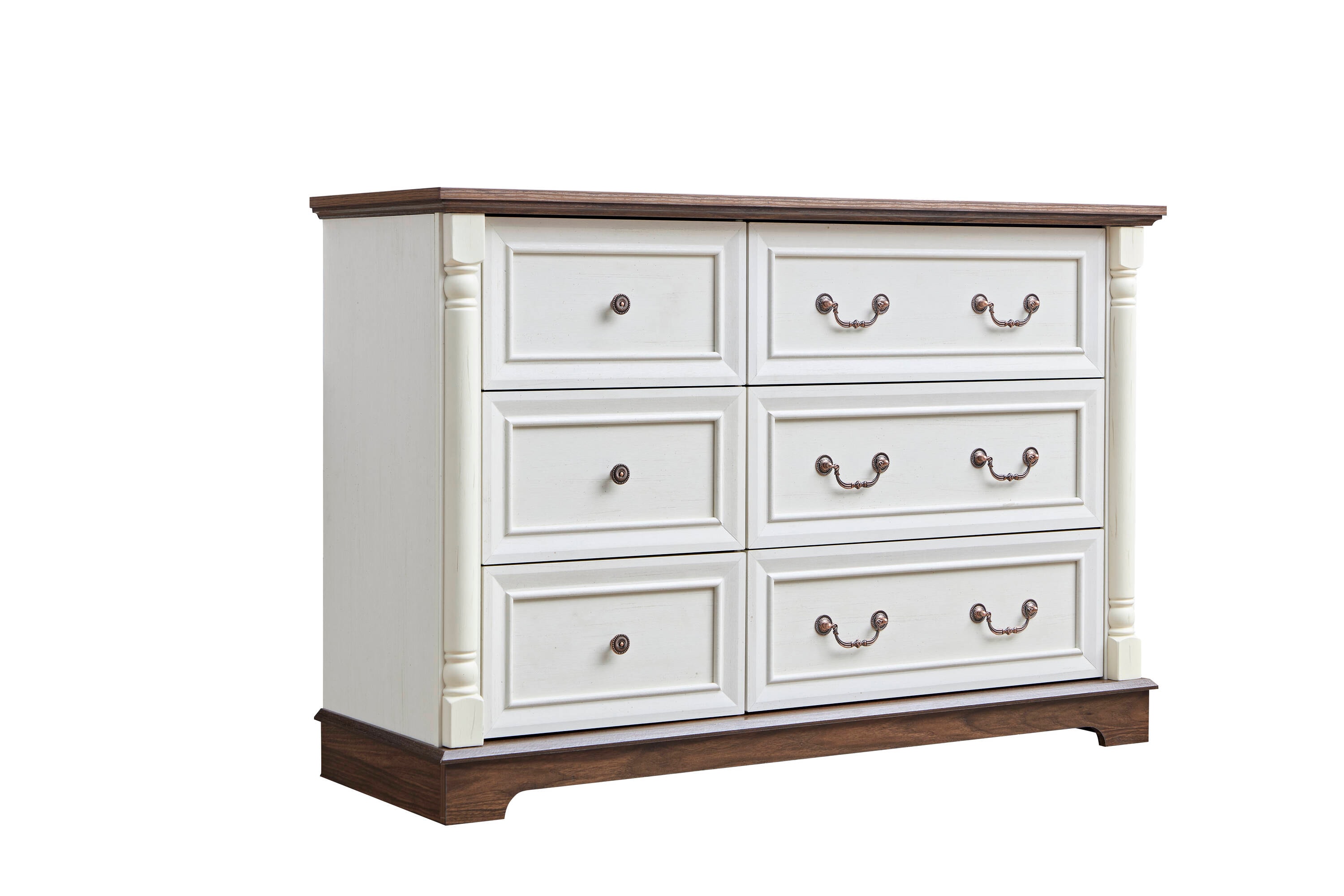 Flynama SH252364 White and Walnut 6 -Drawer Standard dresser