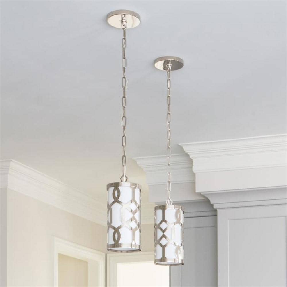 Polished Nickel Mini Drum Pendant with White Silk Shade