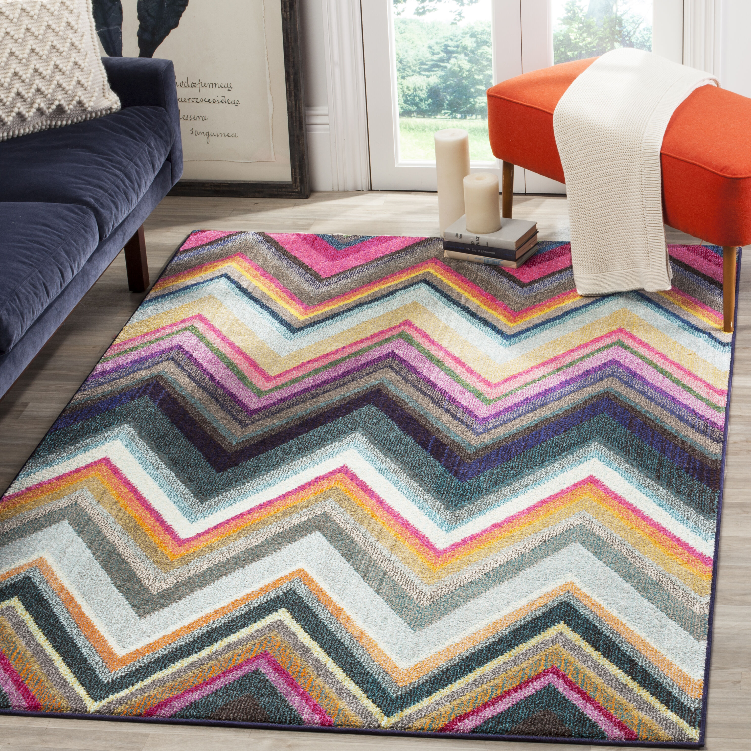 Safavieh MNC234F-9 Monaco Statica 9 x 12 (ft) Loomed Polypropylene Multi Rectangular Indoor Chevron Mid-Century Modern Area rug