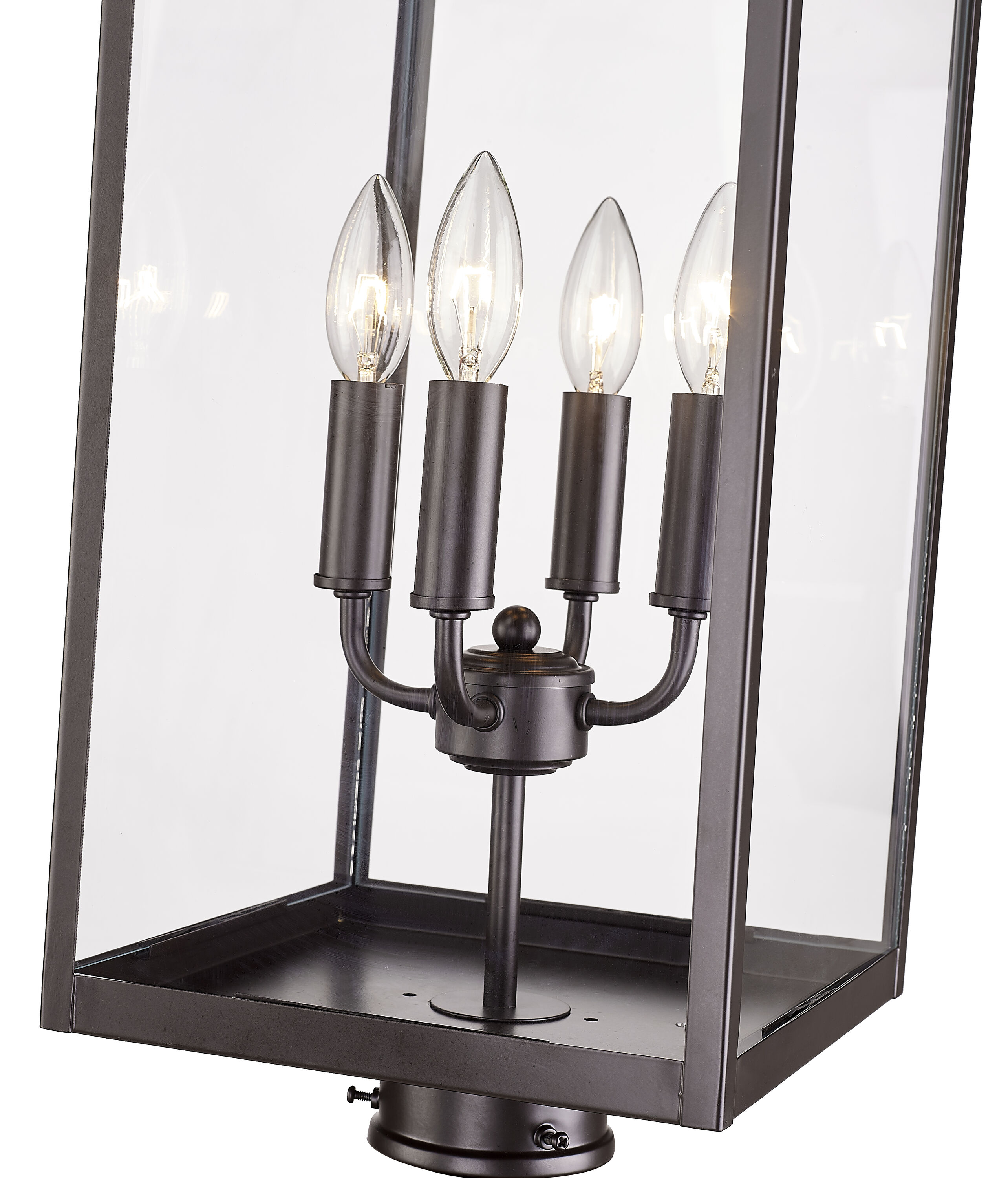 Powder Coat Bronze Outdoor Post Lantern with Clear Glass Panels