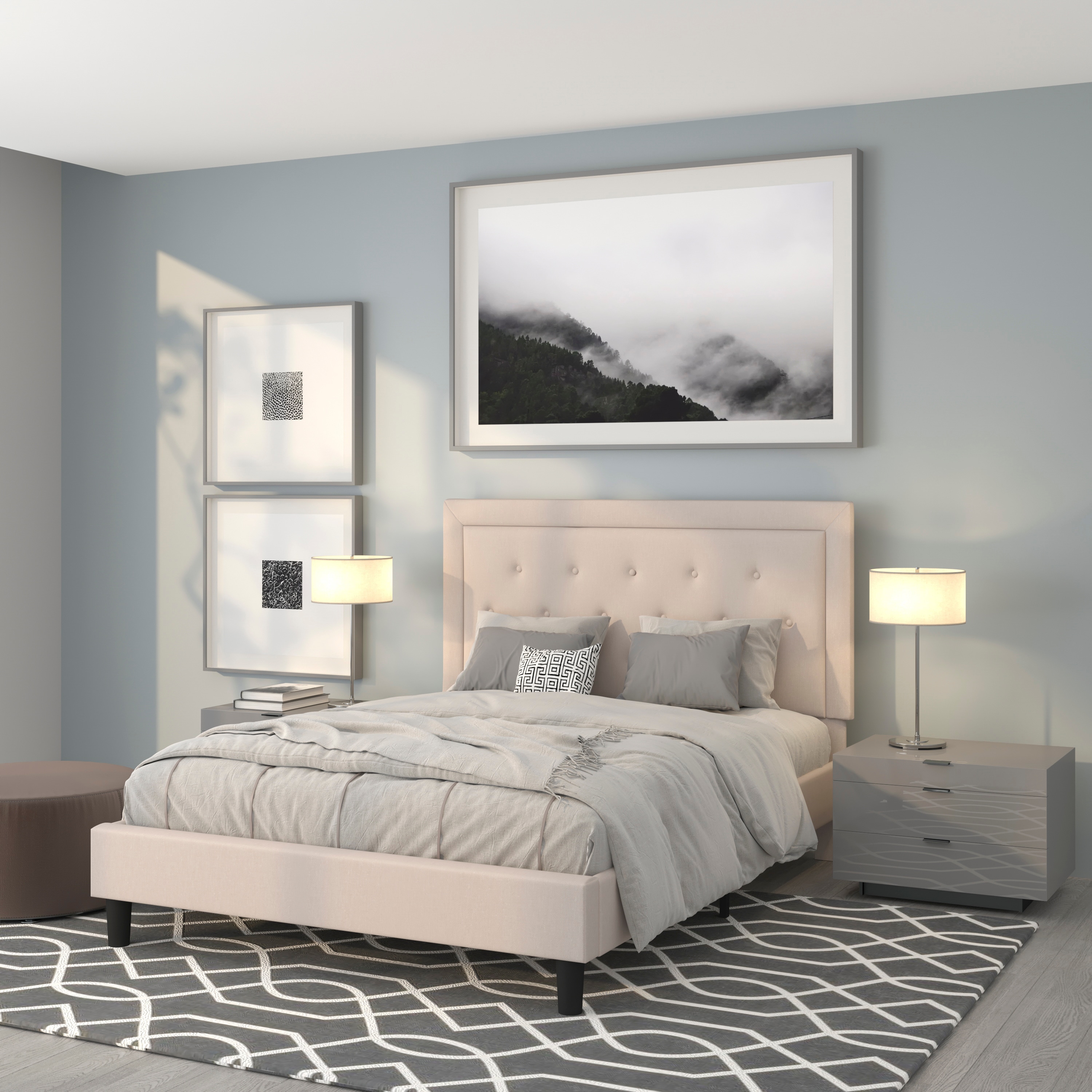 Flash Furniture 889142227373 Roxbury Beige Queen Upholstered Platform Bed