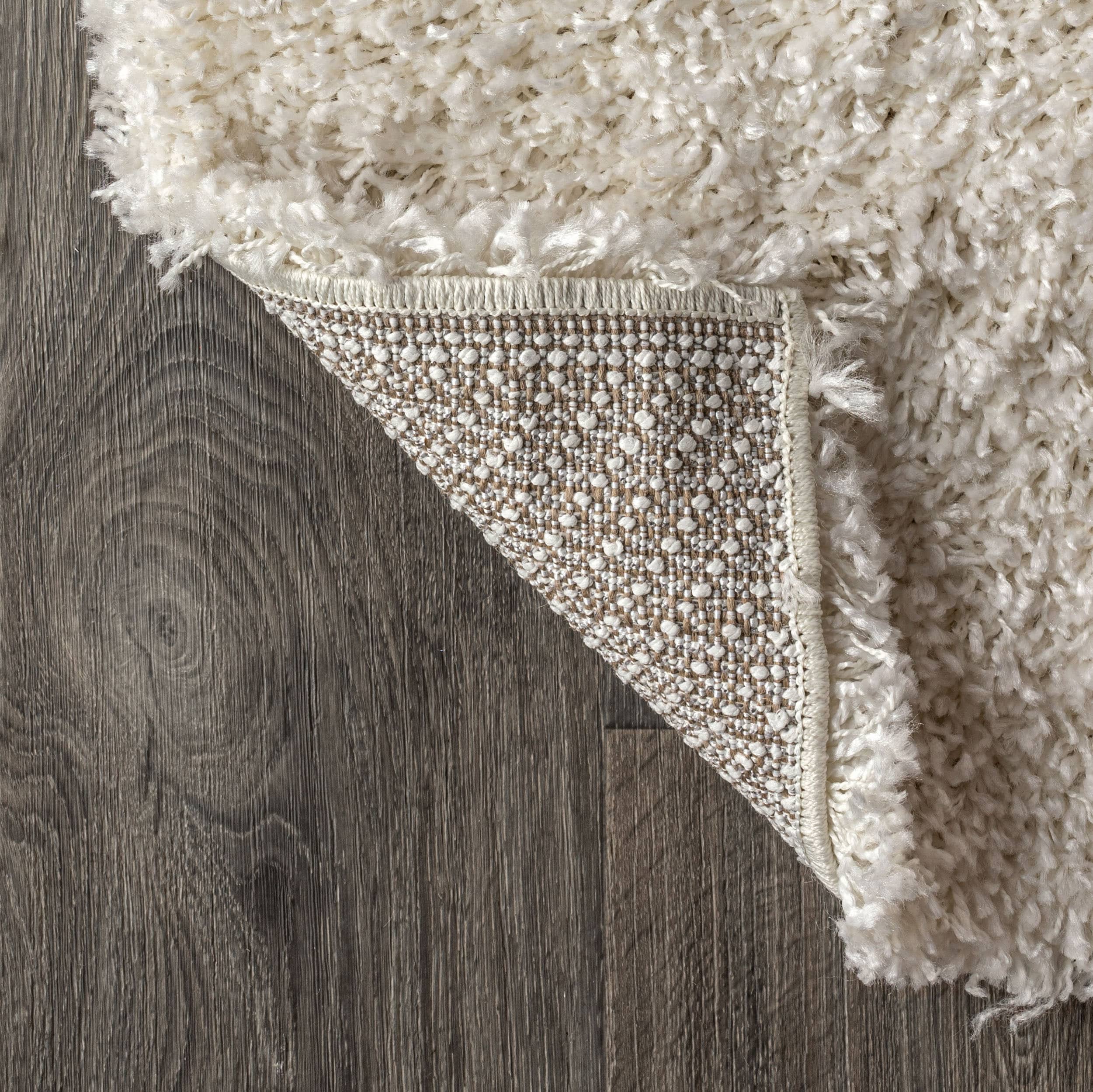 Cream Shag Reversible Synthetic Area Rug, 2 x 8