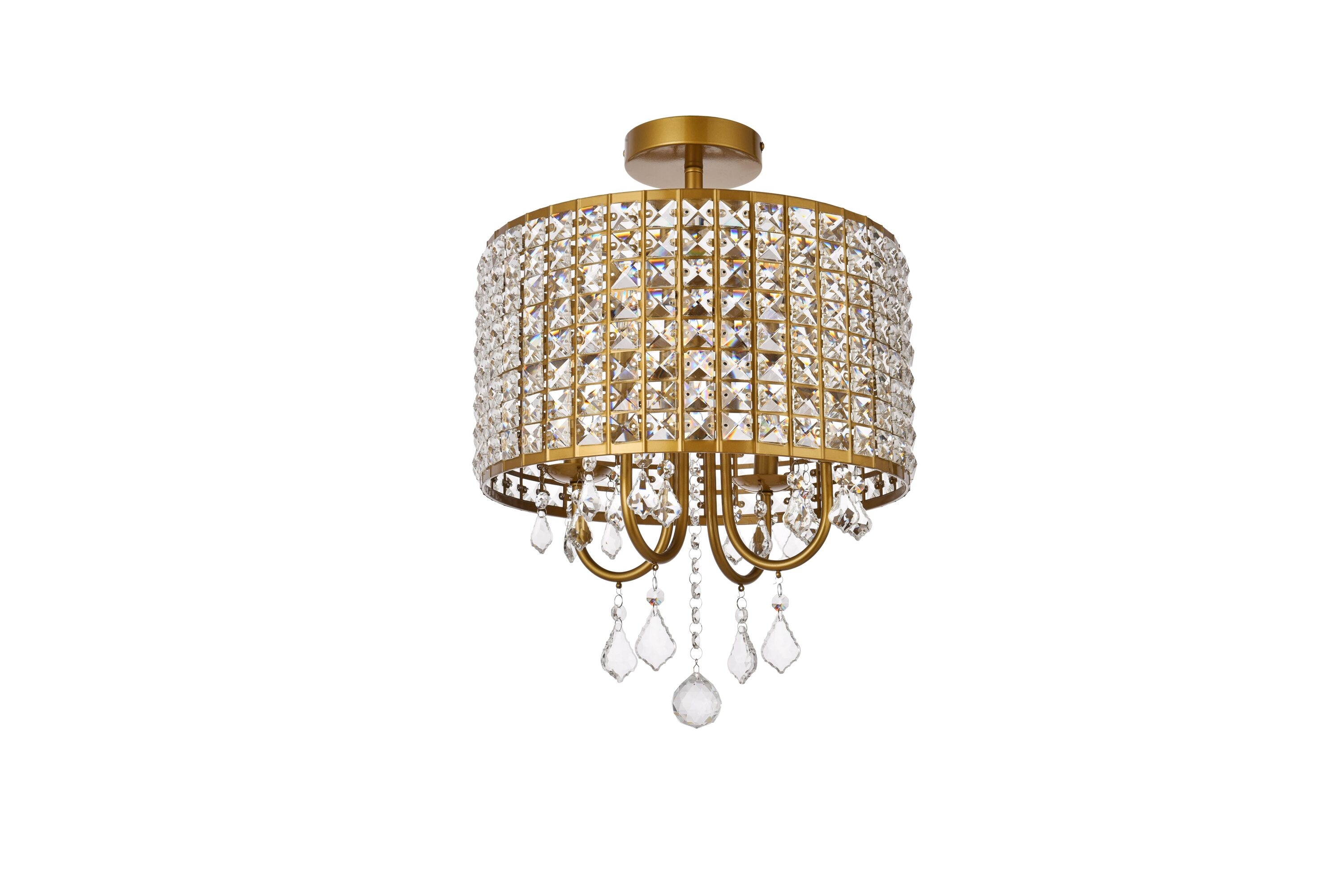 Elise 14" Brass and Crystal Flush Mount Light