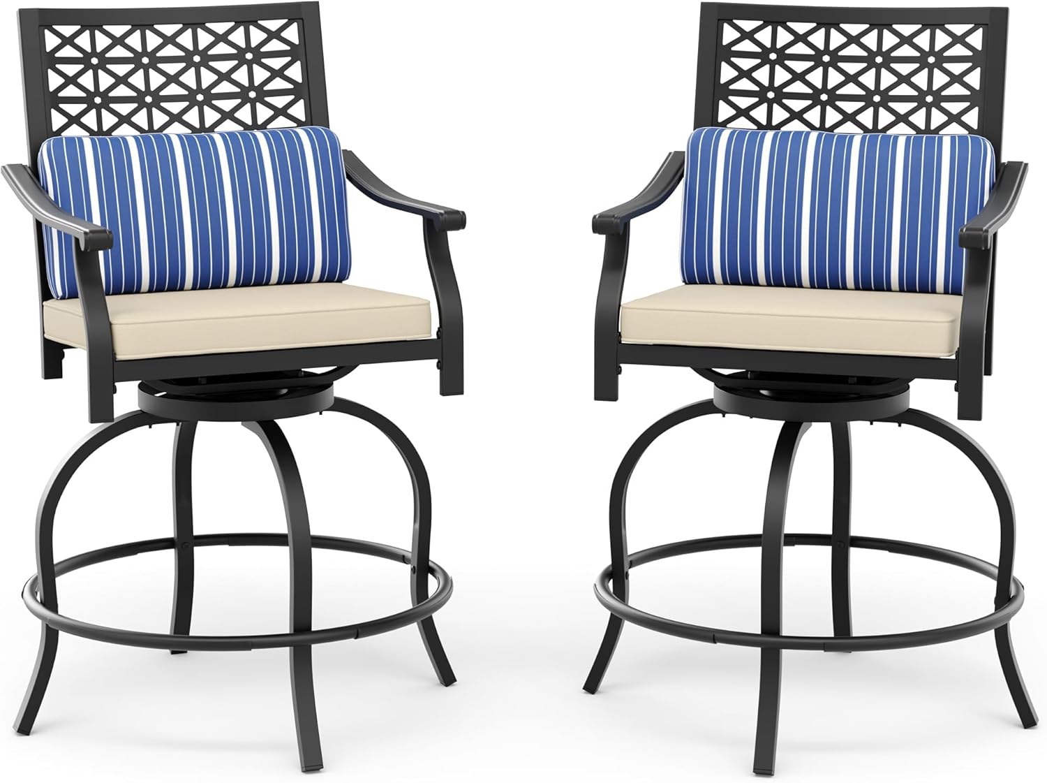 Qeetex DHZ-PPG-334L9B38 Outdoor Bar Stools Set of 2 Swivel Stools with Thick Cushions Armrests Back Support for Patio Garden Backyard