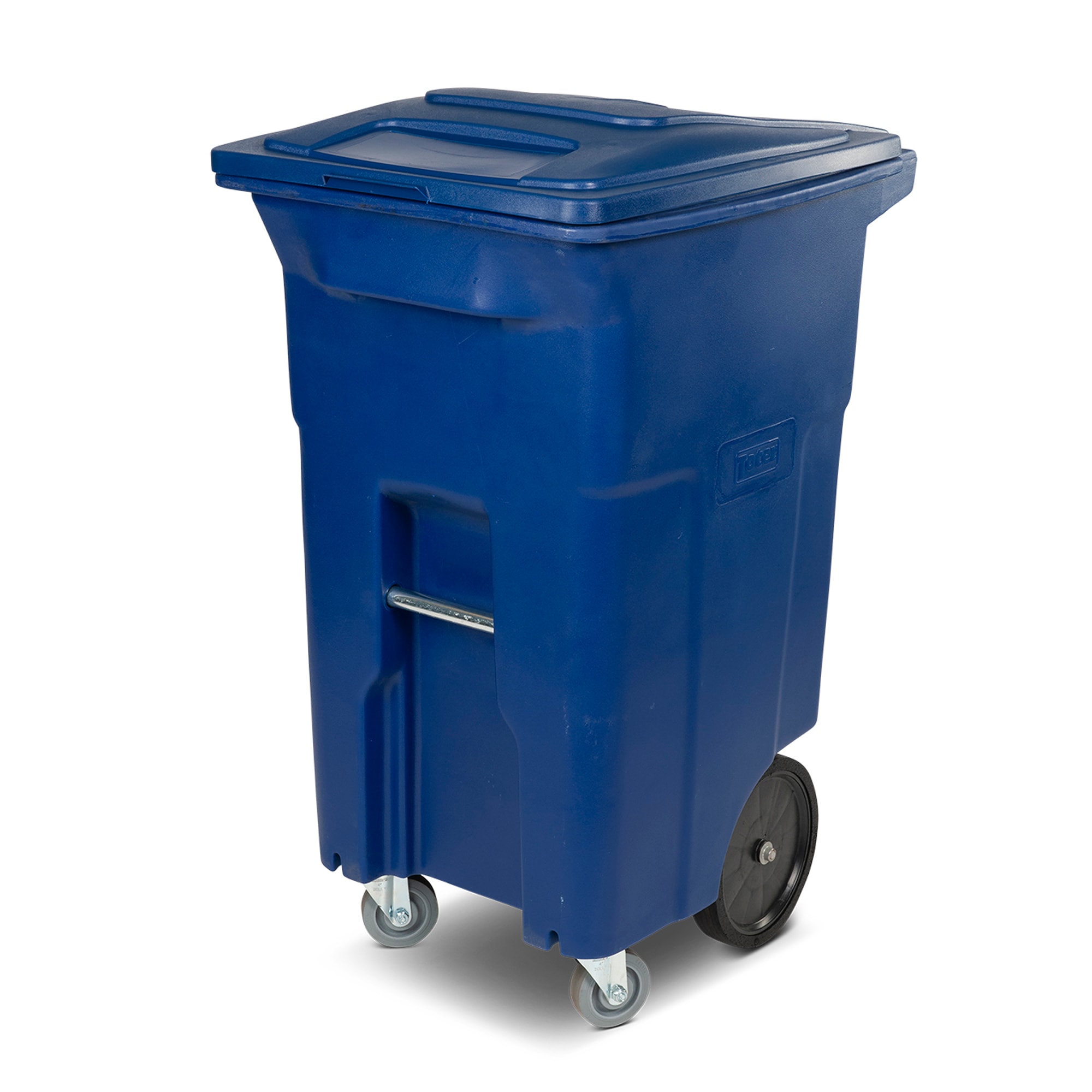 Rubbermaid Commercial Products 95-Gallon Blue Plastic Wheeled Trash Can  with Lid at