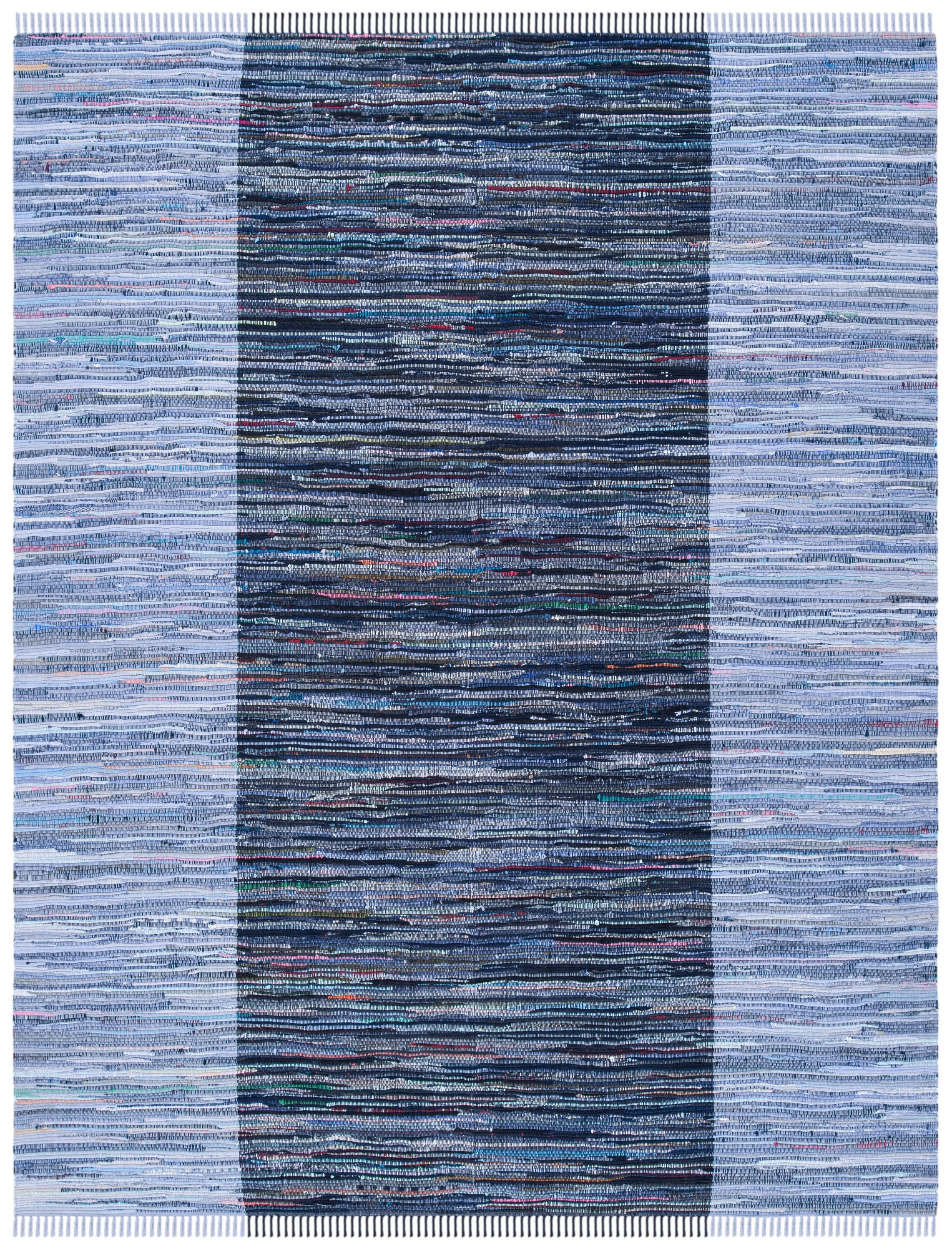 Navy and Blue Handwoven Boho Stripe Cotton Rug 9' x 12'