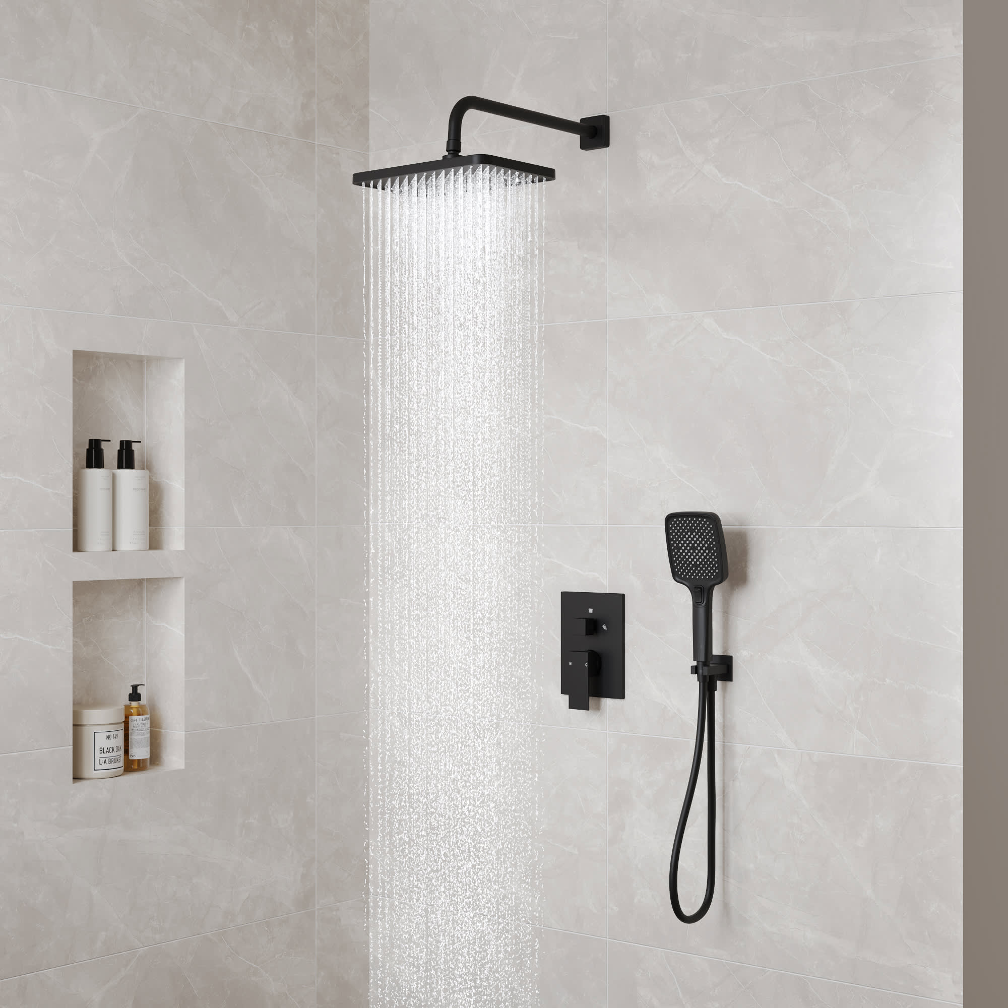 EVERSTEIN SFS-1075-BK Classic Rain Dual 2-Spray Wall Mount 12 in. Fixed and Handheld Shower Head 2.5 GPM in Matte Black Valve Included