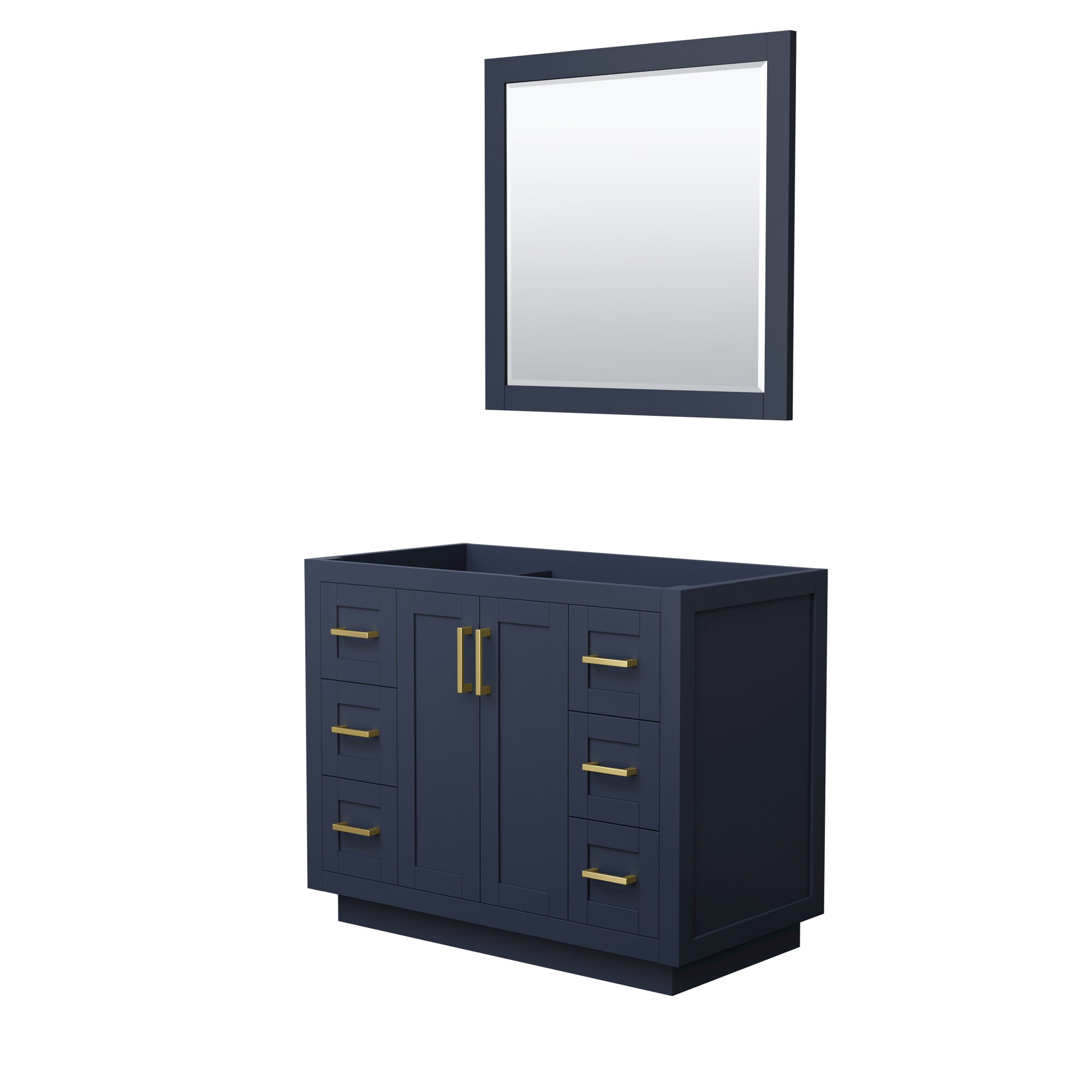 Wyndham Collection WCF292942SBLCXSXXM34 Miranda 42-in Dark Blue with Brushed Gold Trim Bathroom Vanity Base Cabinet without Top (Mirror Included)