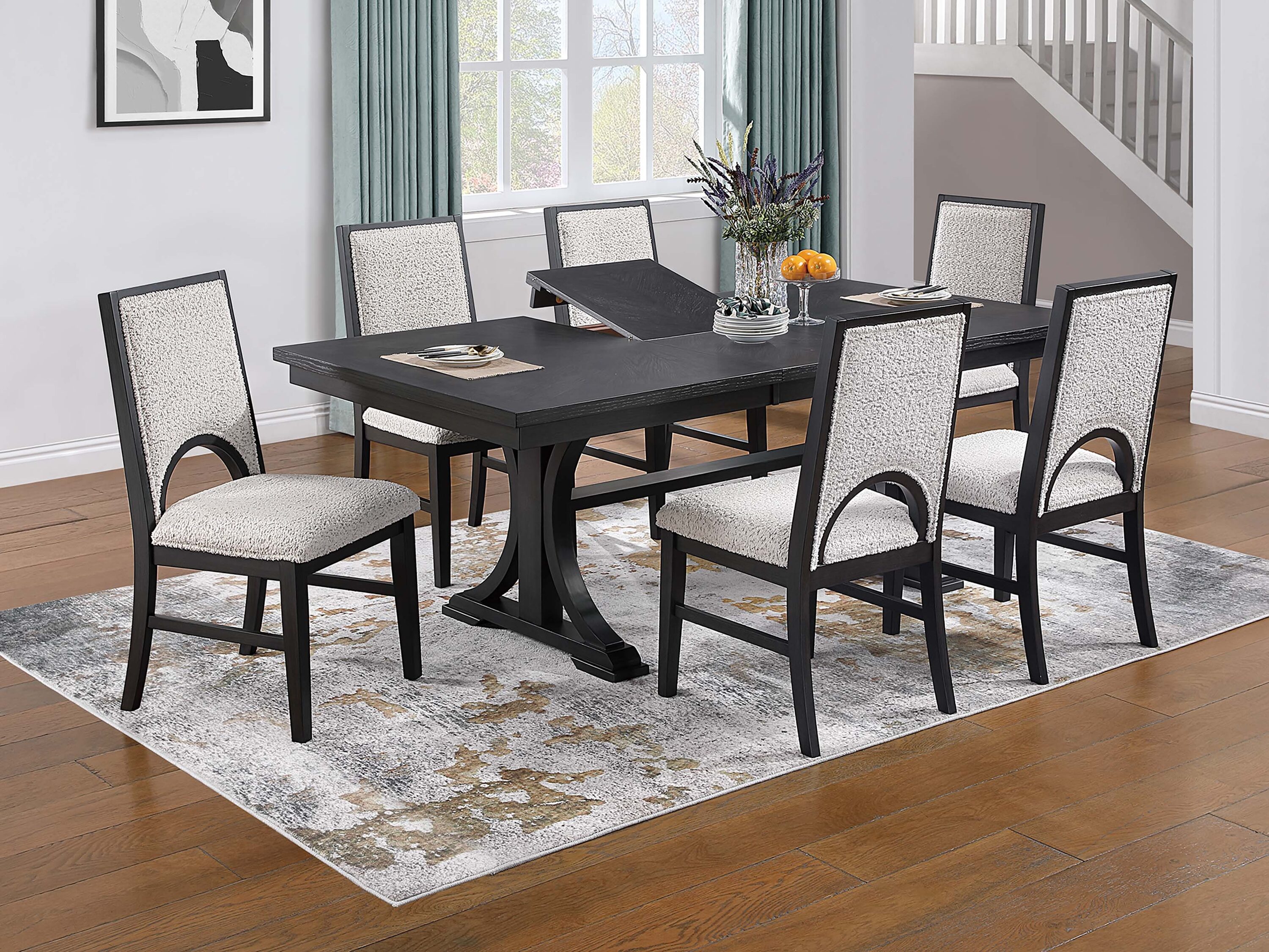 Clihome - 7pc Dining Sets Black Contemporary/Modern Dining Room Set with Rectangular Table ( Seat...