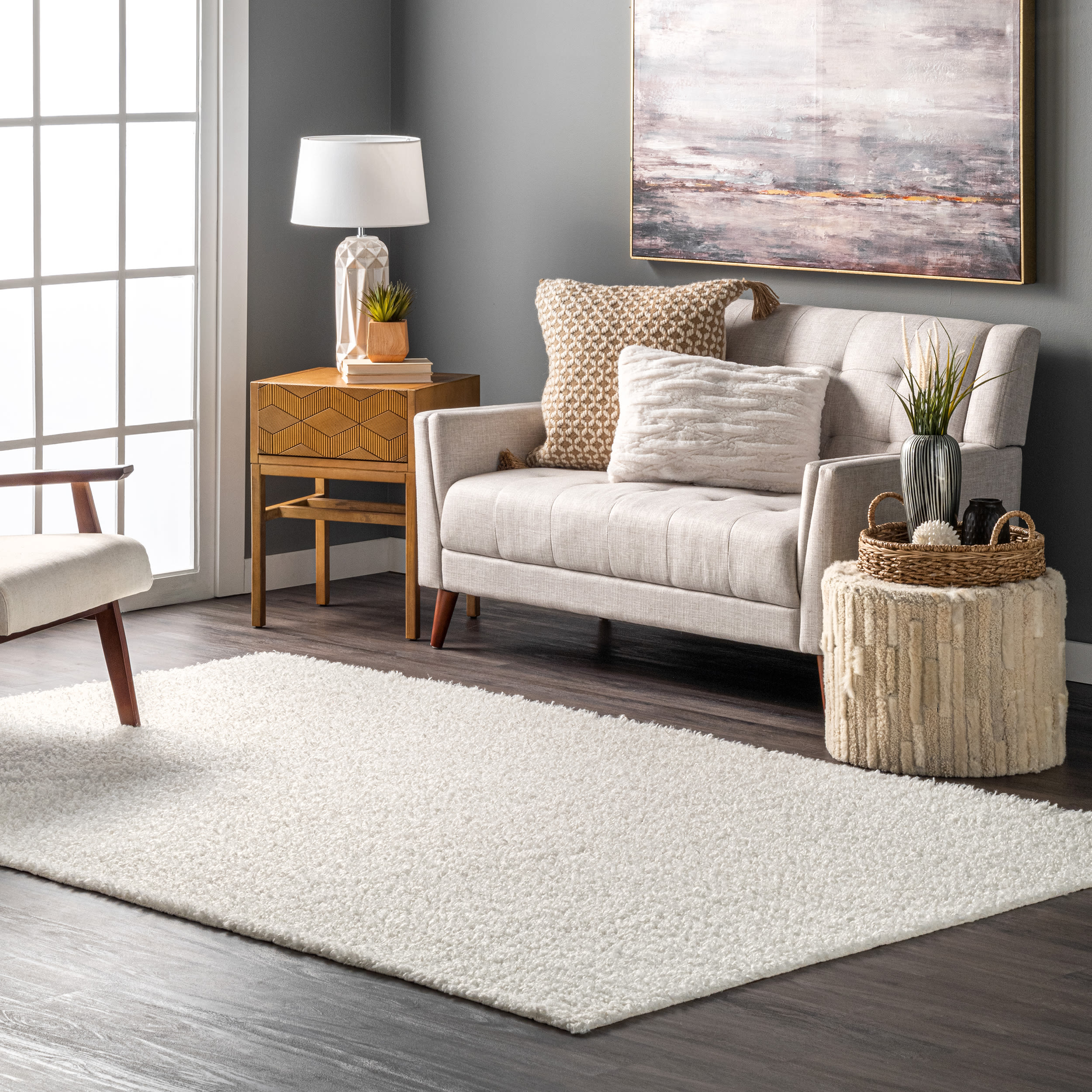 nuLOOM HJWT01A-508 Washable Tibet 5 x 8 (ft) Loomed Polyester Off White Rectangular Indoor Solid Machine washable Area rug
