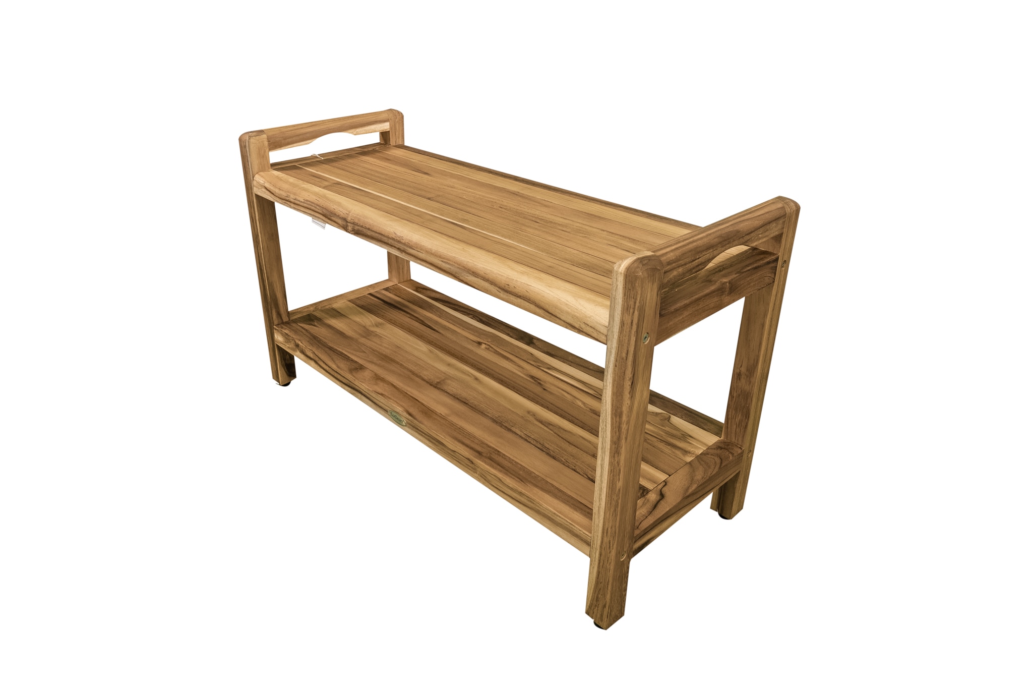 Teak Freestanding Shower Bench with Shelf and LiftAide Arms
