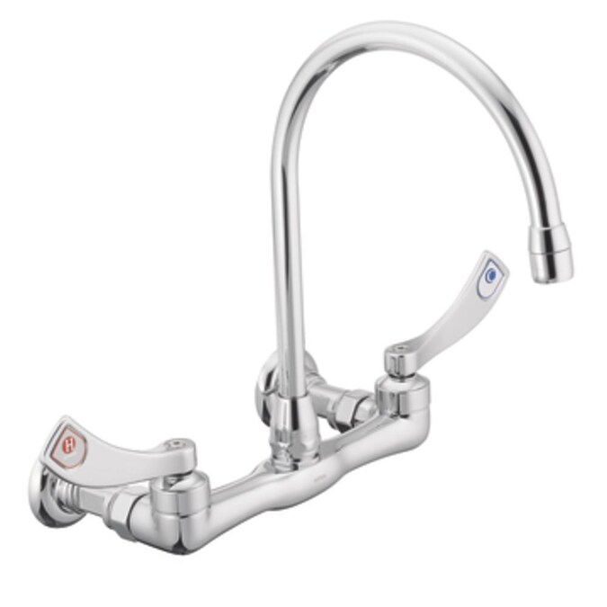Moen M Dura Chrome 2 Handle Wall Mount High Arc Handle Commercial Kitchen Faucet In The Kitchen Faucets Department At Lowes Com