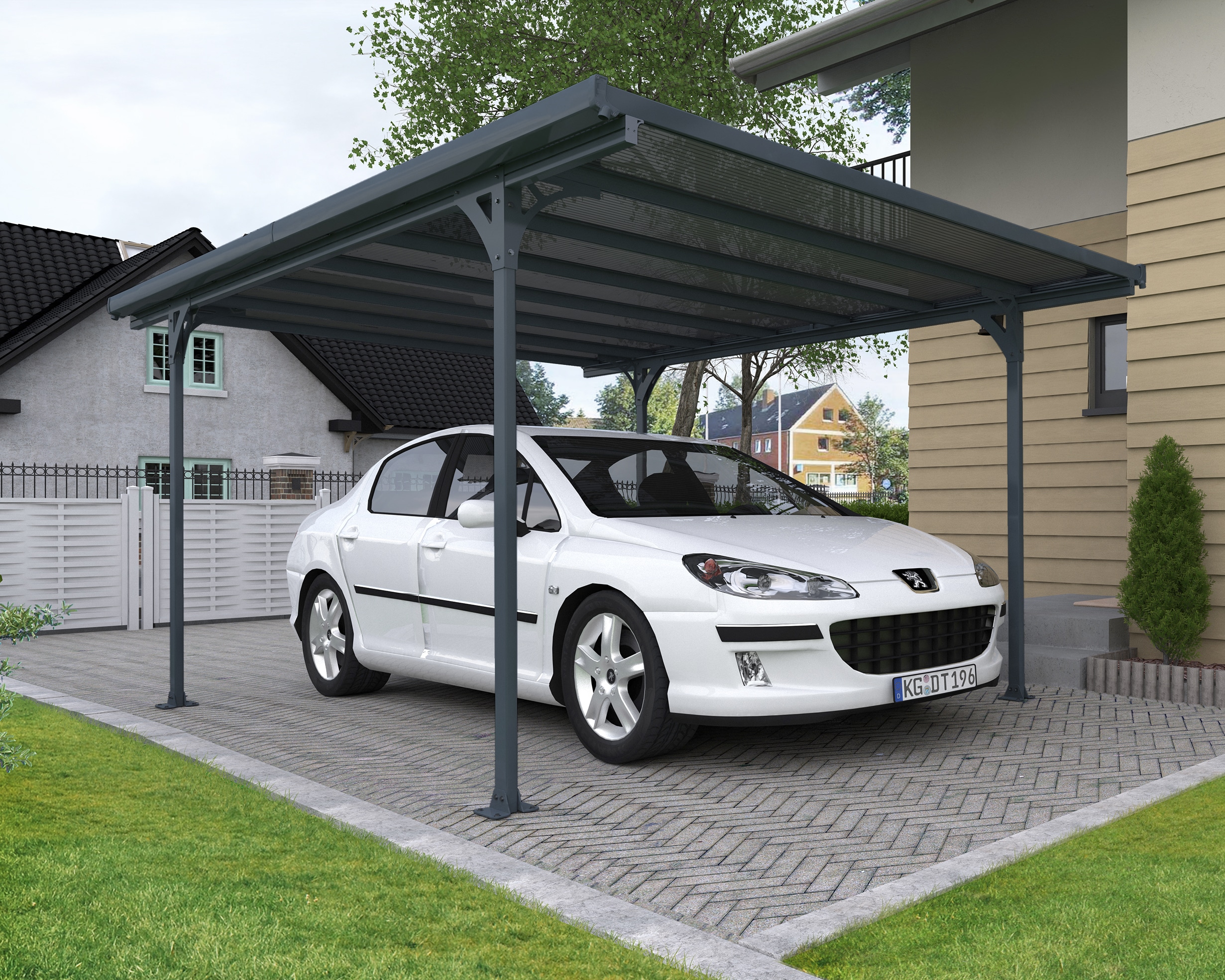 Panels Bronze at by department in Carport Aluminum H L Frame 7.11-ft the and Gray x Carports W x Canopia Palram 16-ft 10-ft Roof