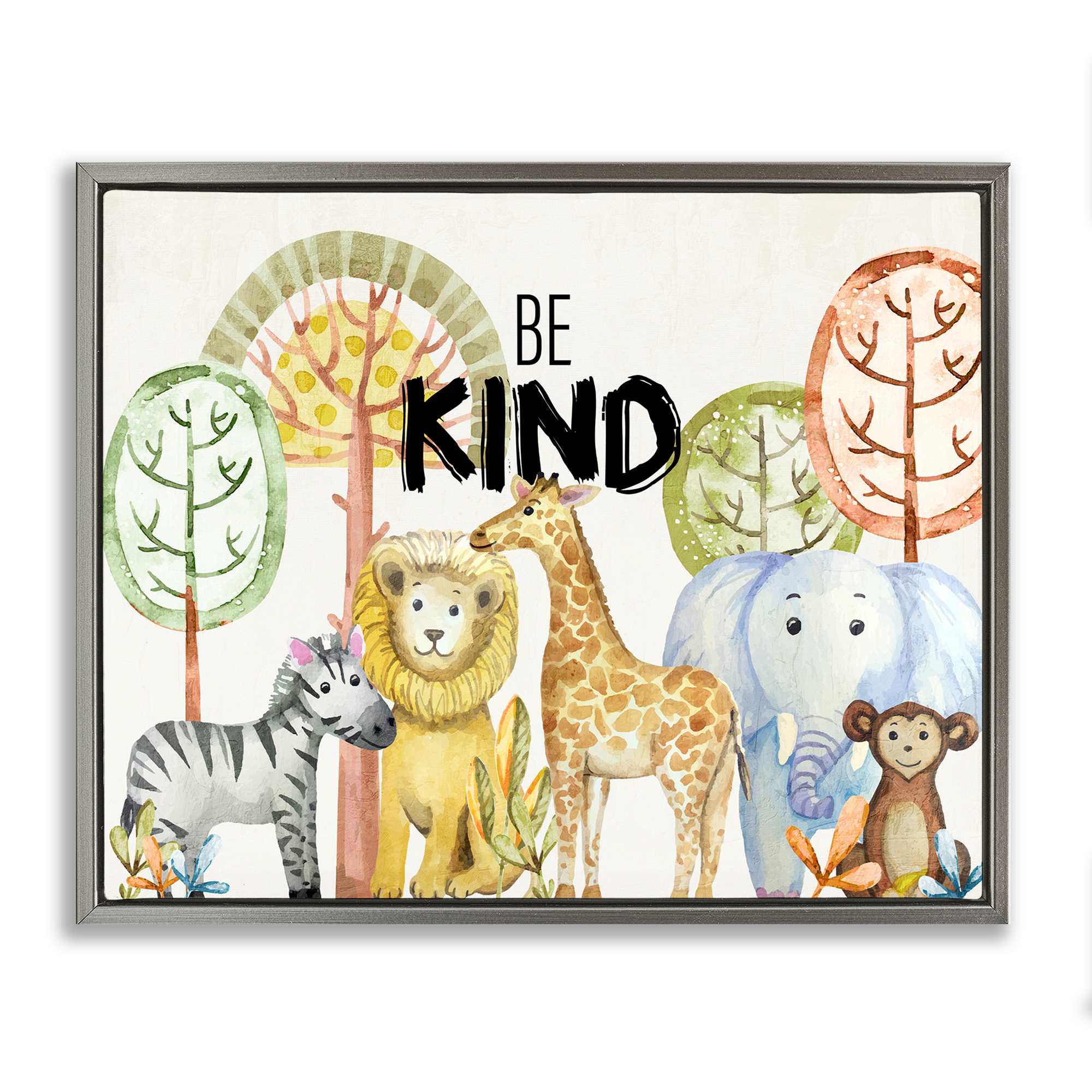 Stupell Industries BS-032-FFL-24X30 Be Kind Jungle Animals Gray Framed Floater Canvas Wall Art By Kim Allen 31 x 25