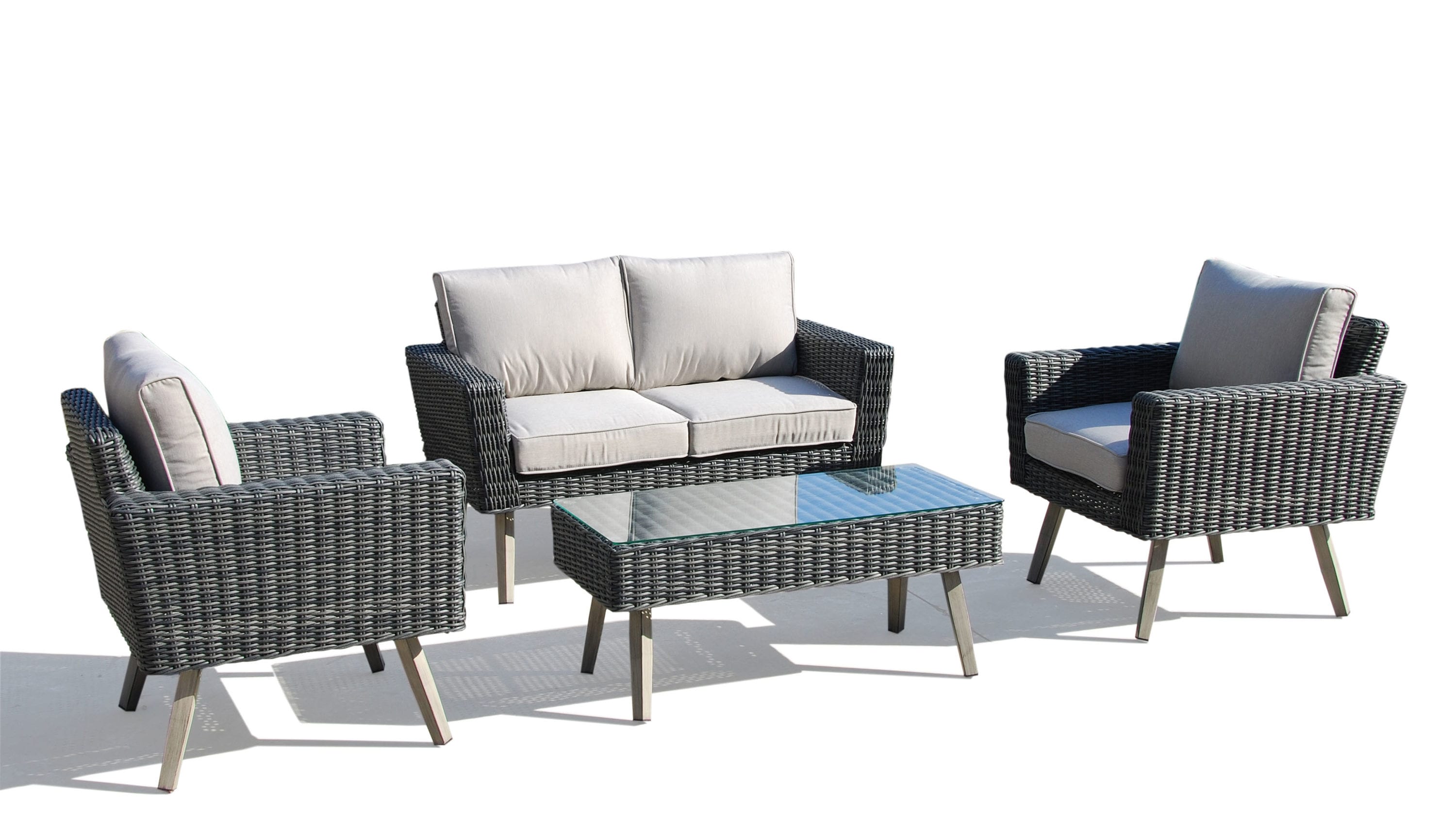 Alfresco Home 353-3002 353-3002 4-Piece Wicker Patio Conversation Set with Off-white Cushions