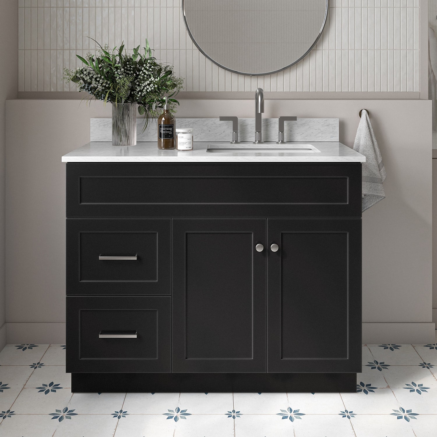 ARIEL F043SRCW2RVOBLK Hamlet 43-in Black Undermount Single sink Bathroom Vanity with 0.75" Carrara White Marble Natural marble Top