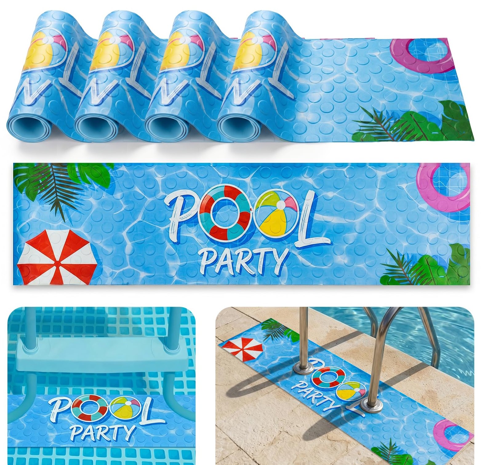 SenQWFa  4 Pack Swimming Pool Ladder Step Mat 36 X 9 Inch Non Slip Protective Ladder Pad for In Ground and Above Ground Pools Vinyl Stairs