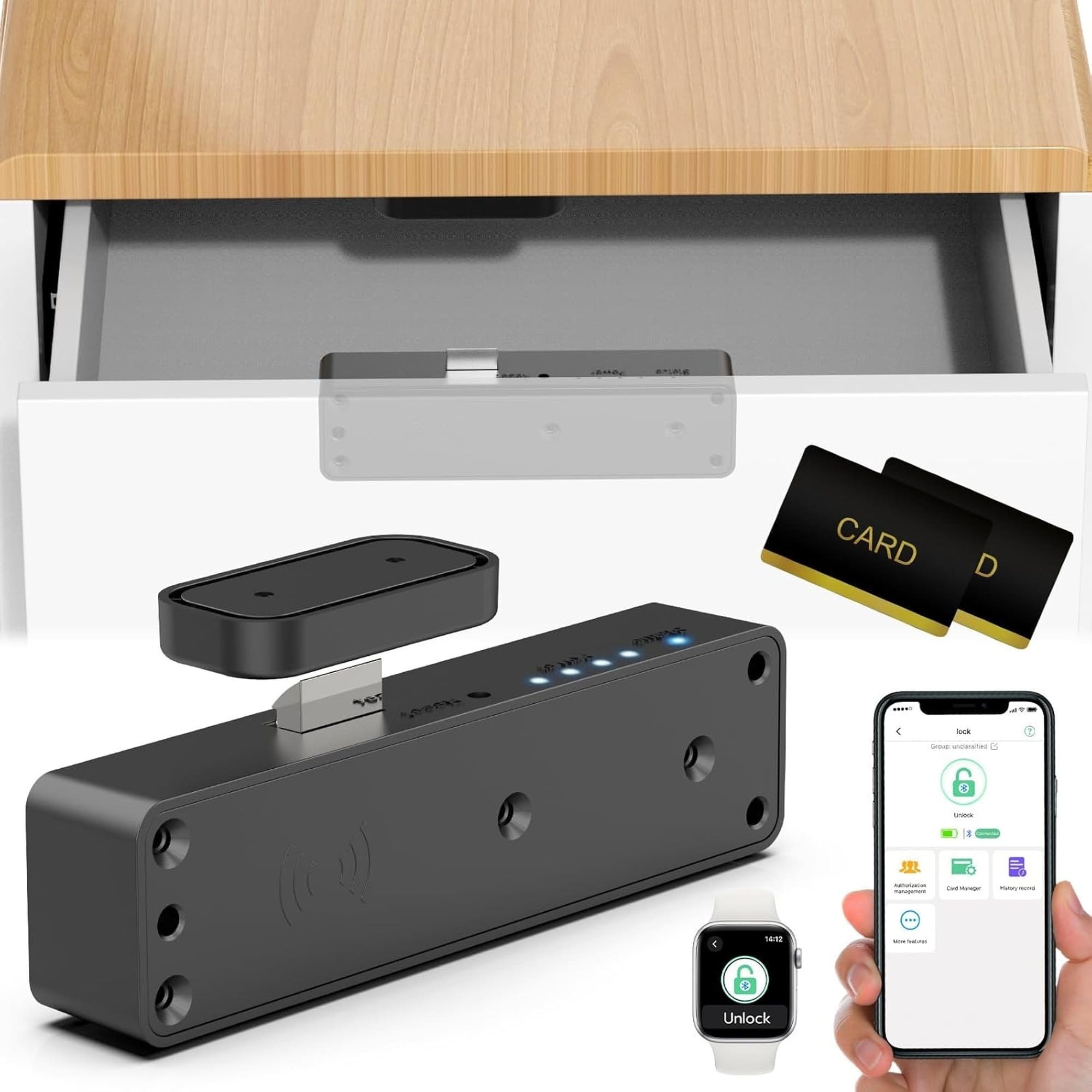 Angel Sar Smart RFID Drawer Lock Hidden Digital Electronic Bluetooth for Adults Baby Proofing Teens Liquor Cupboard File
