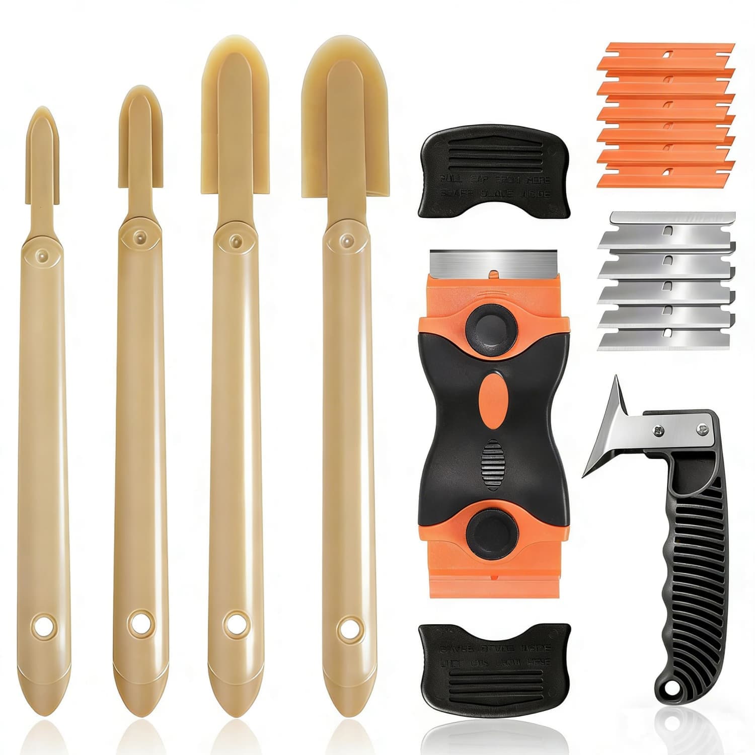 OGETFUUR 6-Piece Multi-Purpose Silicone Smoothing Tool Set Non-Scratch with Caulk Smoothing Tool Razor Blade Scraper Caulk Remover Tool for Bathroom Kitchen Window
