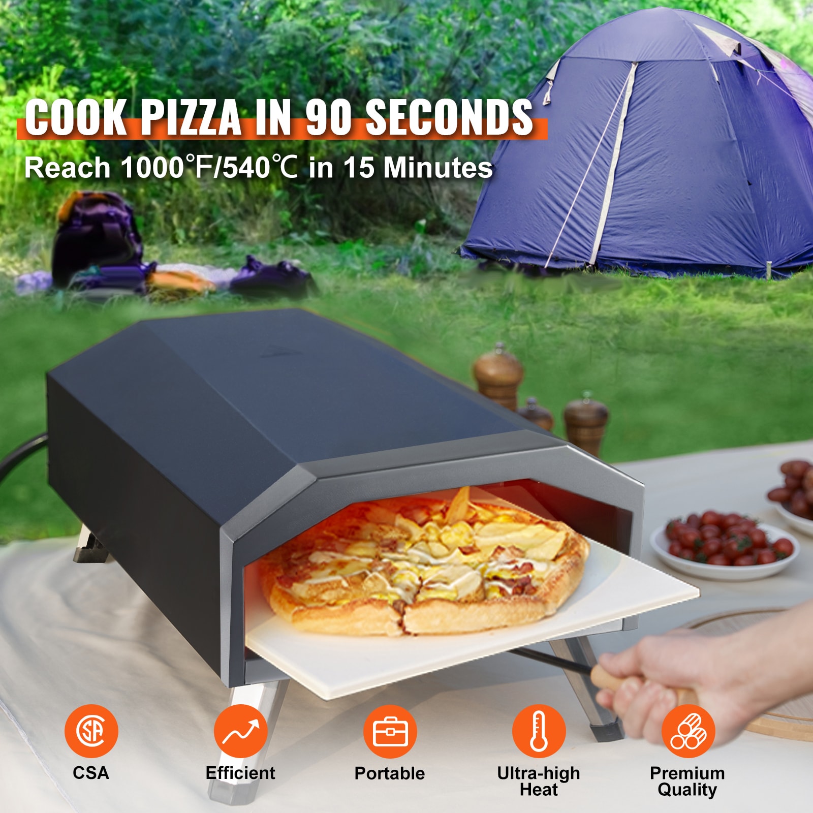 VEVOR 13-Inch Black and Silver Outdoor Gas Pizza Oven