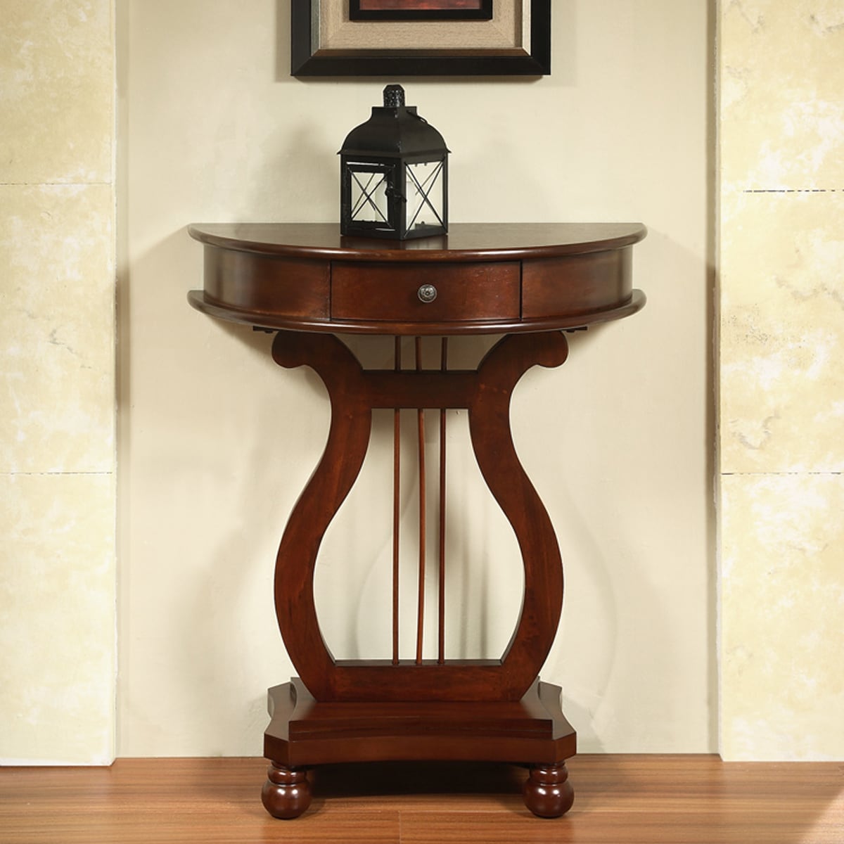 Cherry Wood Harp Table with Storage Drawer