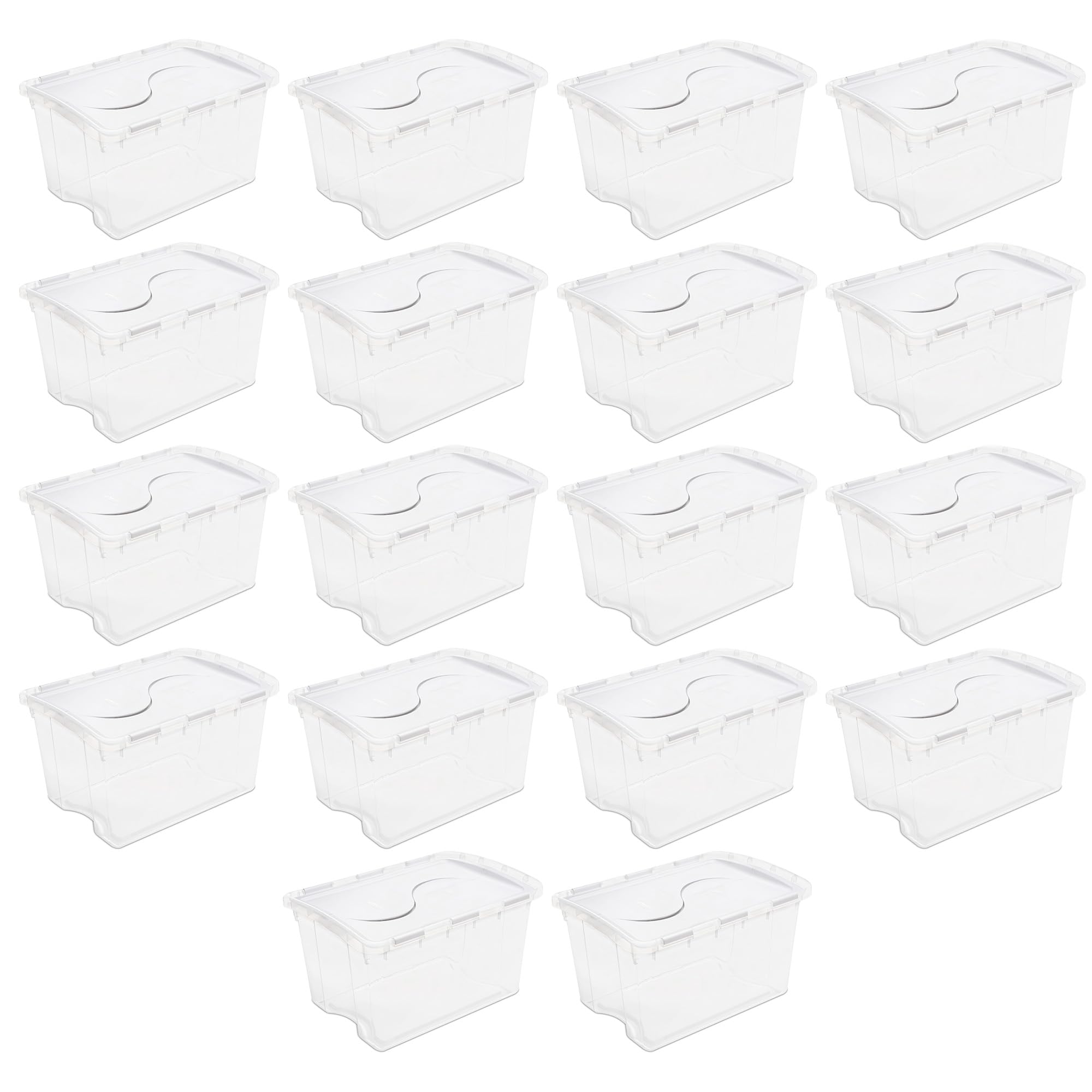 Sterilite 19148006-18 48 Qt Hinged Lid Storage Box - Stackable Clear Plastic Container for Home and Office Organization - 18-Pack