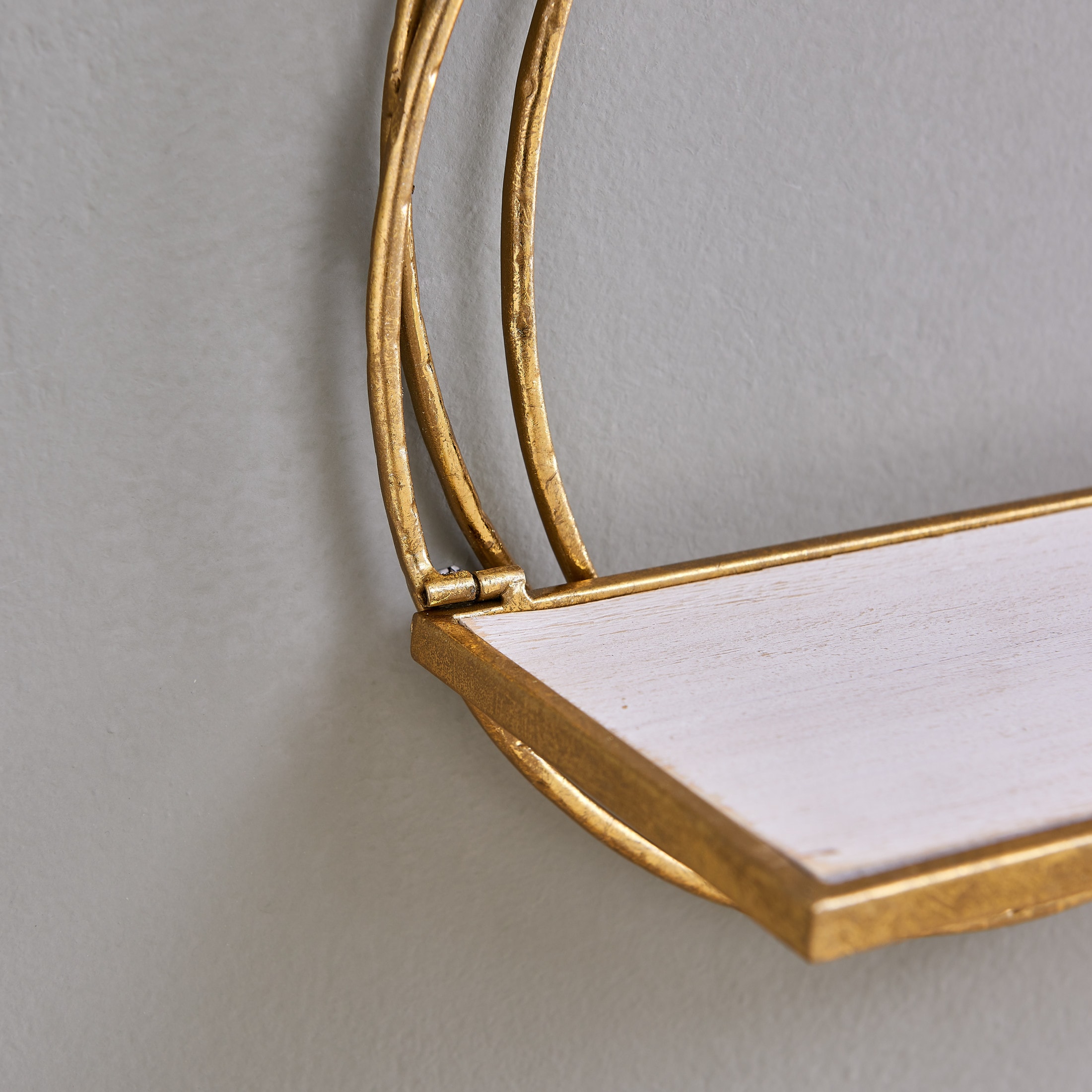 Gold Metal Rings Floating Wall Shelves with Whitewash Wood