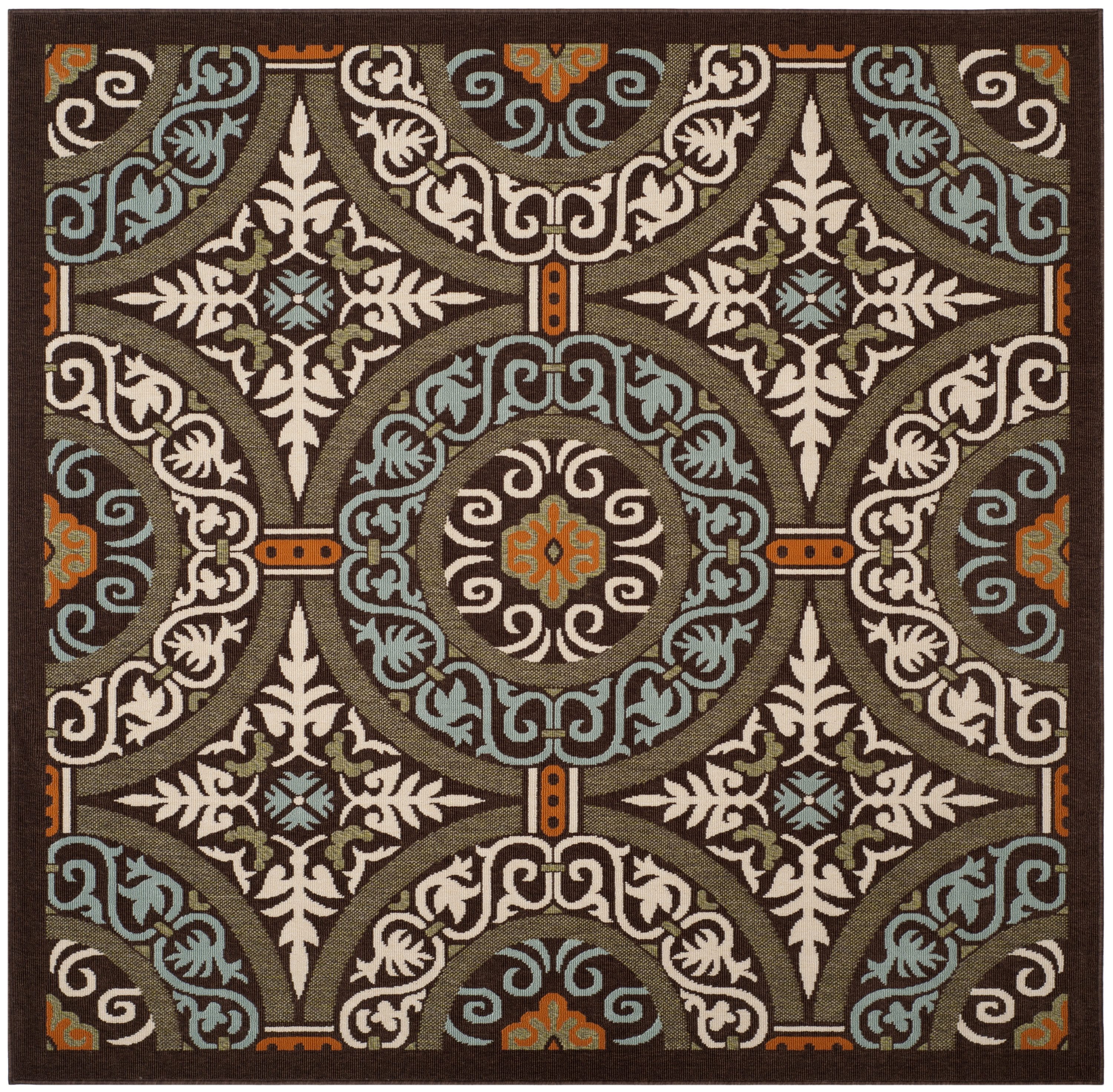 Safavieh VER055-0723-7SQ Veranda Rexhie 7 x 7 (ft) Loomed Synthetic Chocolate/Aqua Square Indoor/Outdoor Medallion Farmhouse/Cottage Area rug
