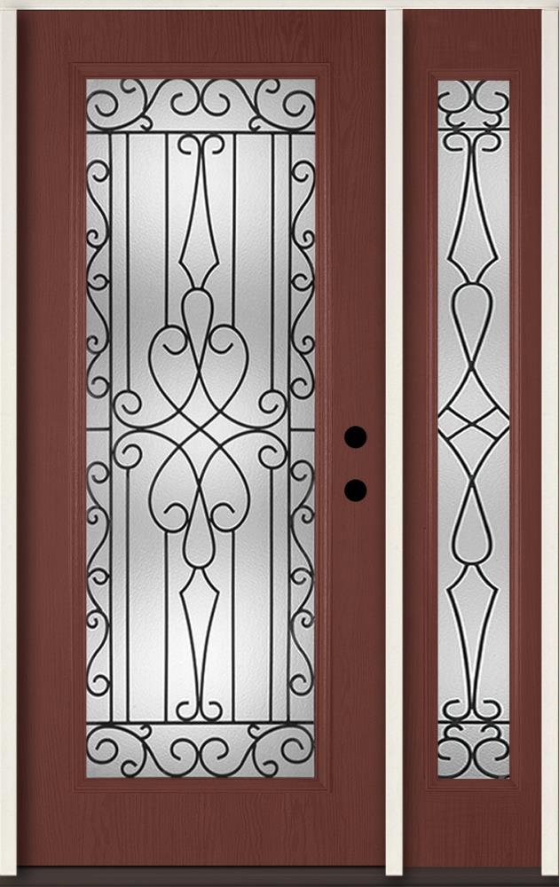 RELIABILT LO911294 Wyngate 48-in x 80-in x 4-9/16-in Fiberglass Full lite Left-hand inswing Wineberry Stained Prehung Front Door with Left Sidelight Insulating core