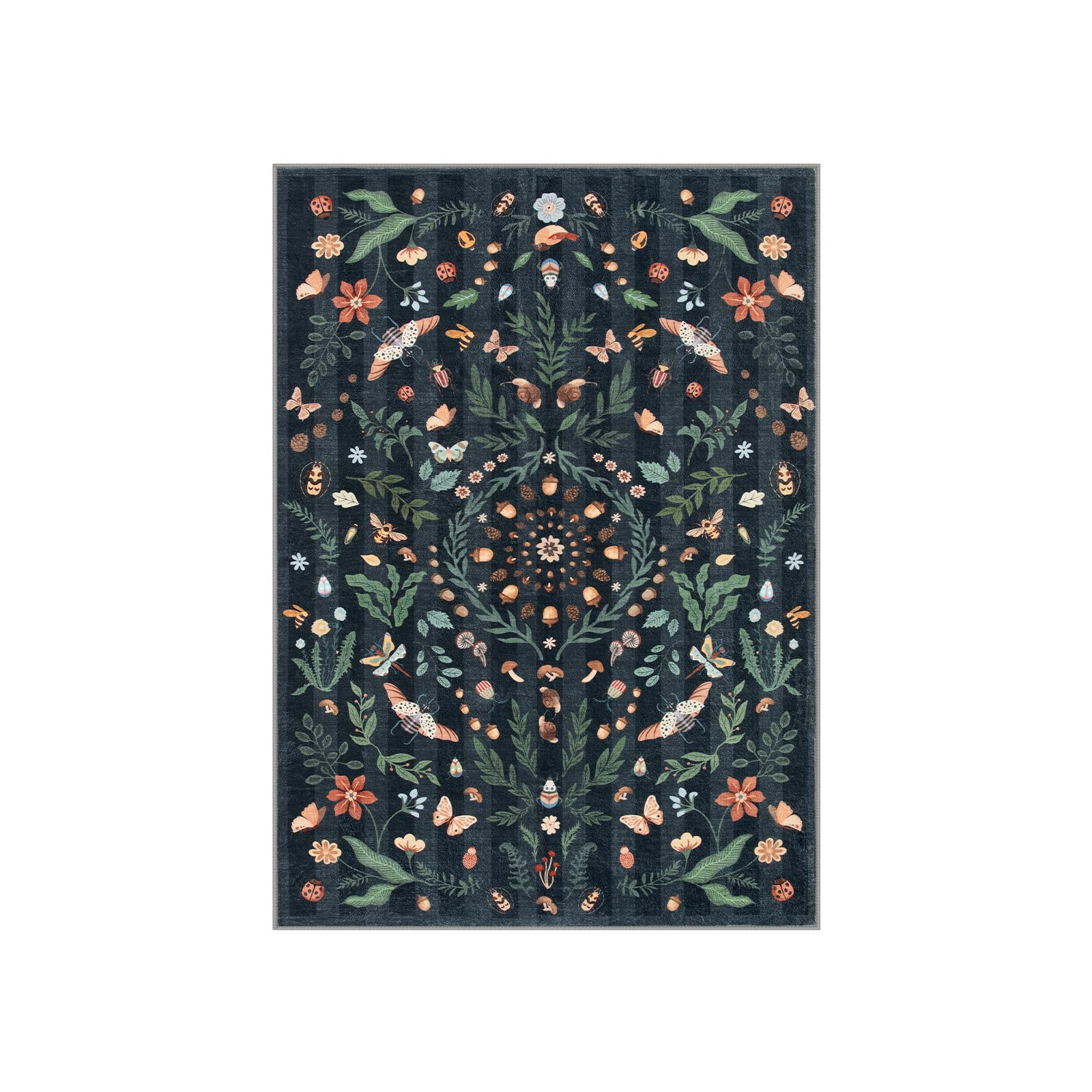 Lahome RR-DYR-035-B2 5 x 7 (ft) Black Insect and Plant Vertical Striped Texture Short Pile Velvet Rectangular Indoor Area Rug
