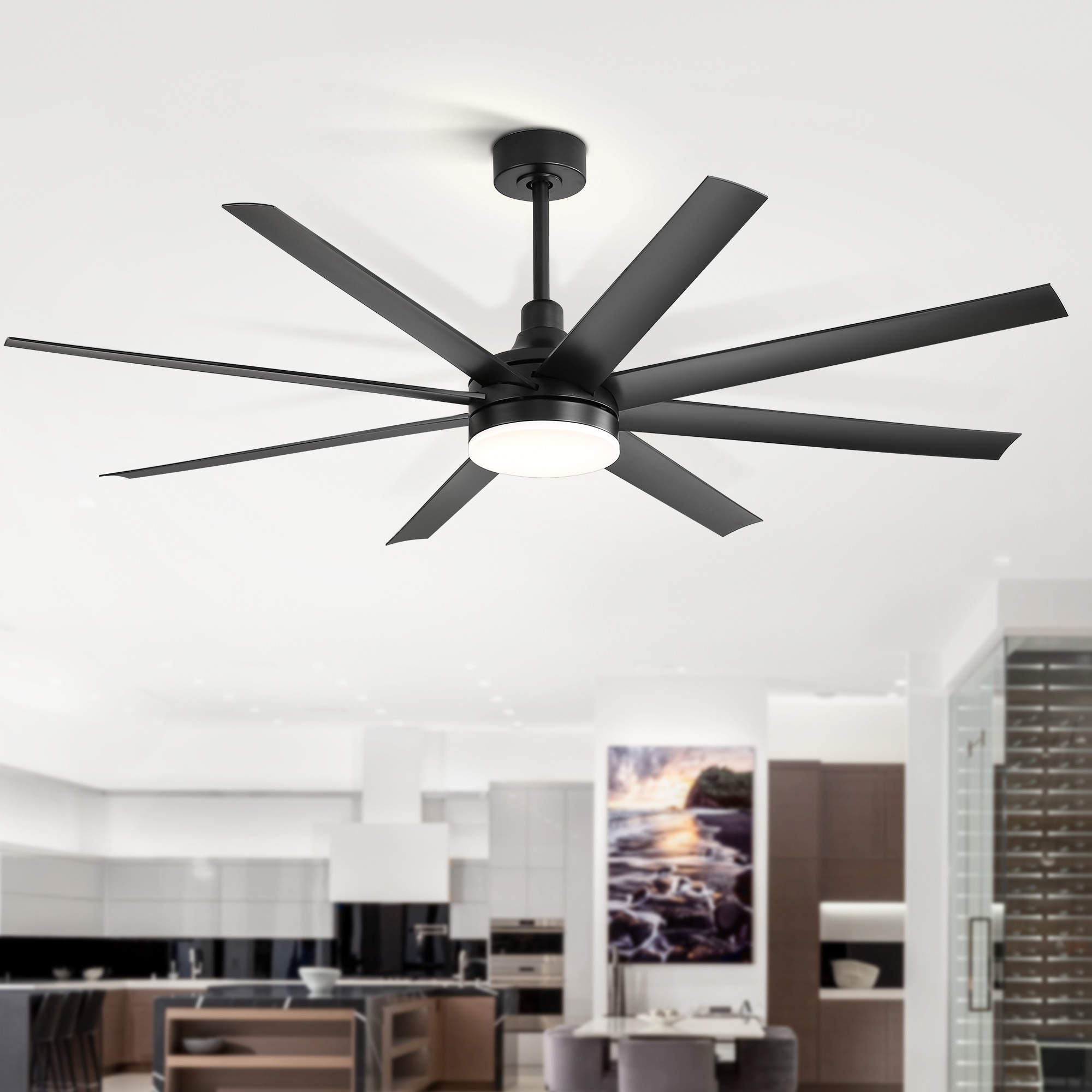 Breezary 23012-AB Windmill 65-in Color-Changing Integrated LED Black with ABS Blades Ceiling Fan With Light - Remote Included ( 8 -Blade )