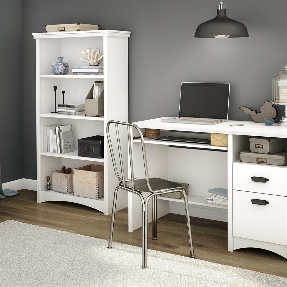 Pure White Adjustable 4-Shelf Wooden Bookcase