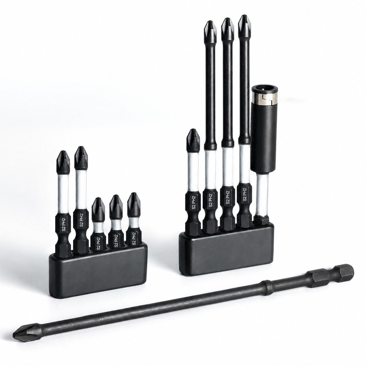 Linder Group Inc Anti Slip Phillips Screwdriver Bits Set Magnetic Non Slip Impact PH2 CNC Machined Tips S2 Steel 11 pcs with Bit Holder for Power Drill