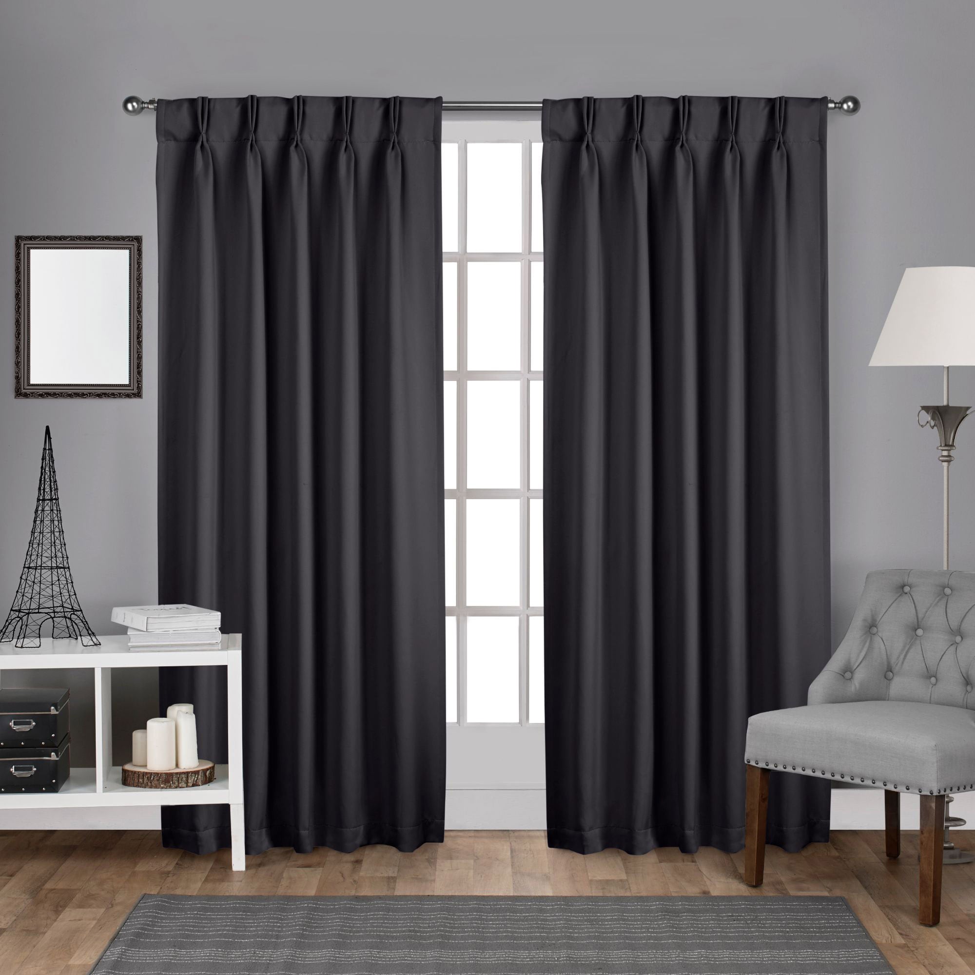 Exclusive Home EH8245-02 2-108P 108-Inches Charcoal Room darkening Interlined Pinch pleat Curtain panel pair