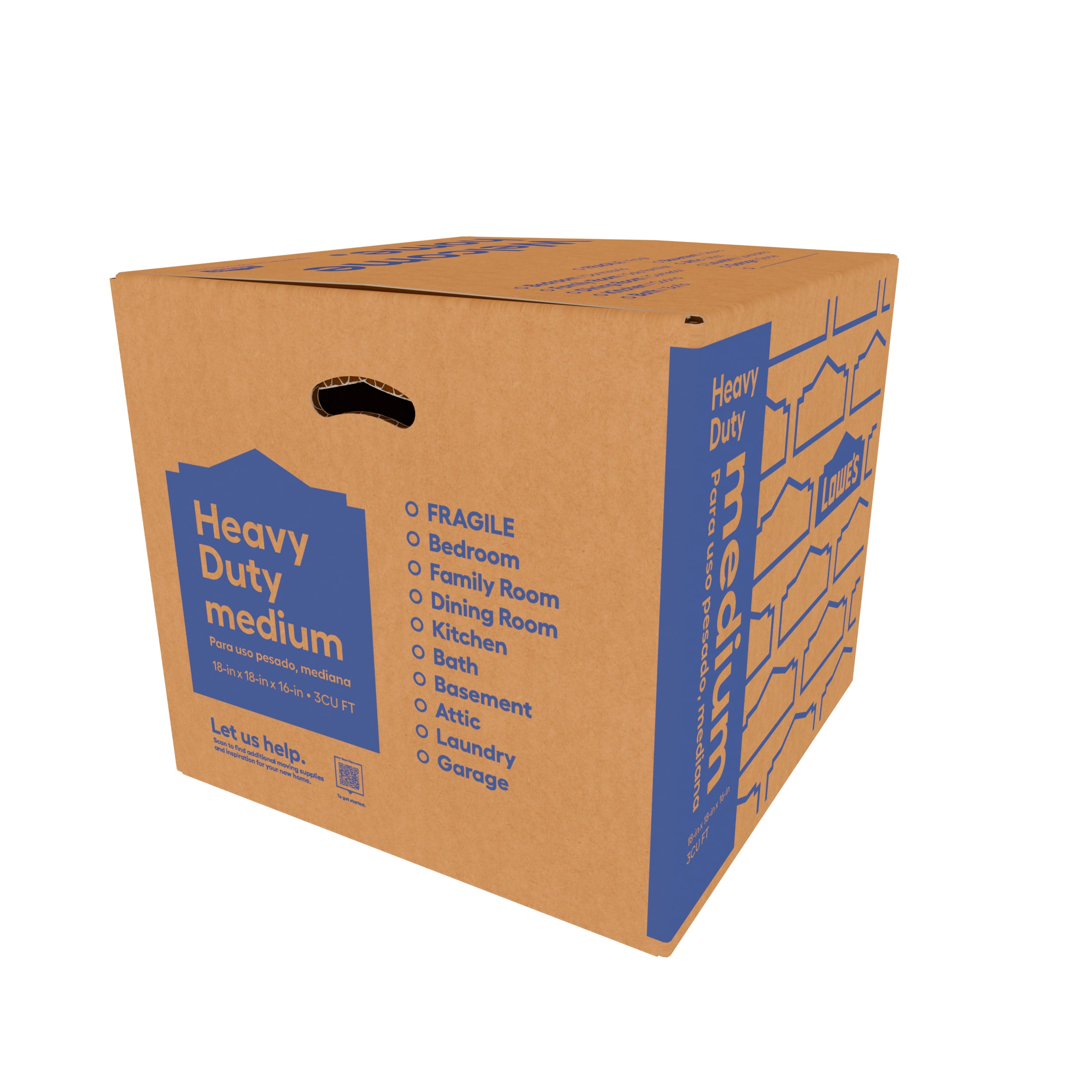 Lowe's 18-in W x 16-in H x 18-in D Medium Heavy Duty Cardboard Moving Box with Handle Holes #475929