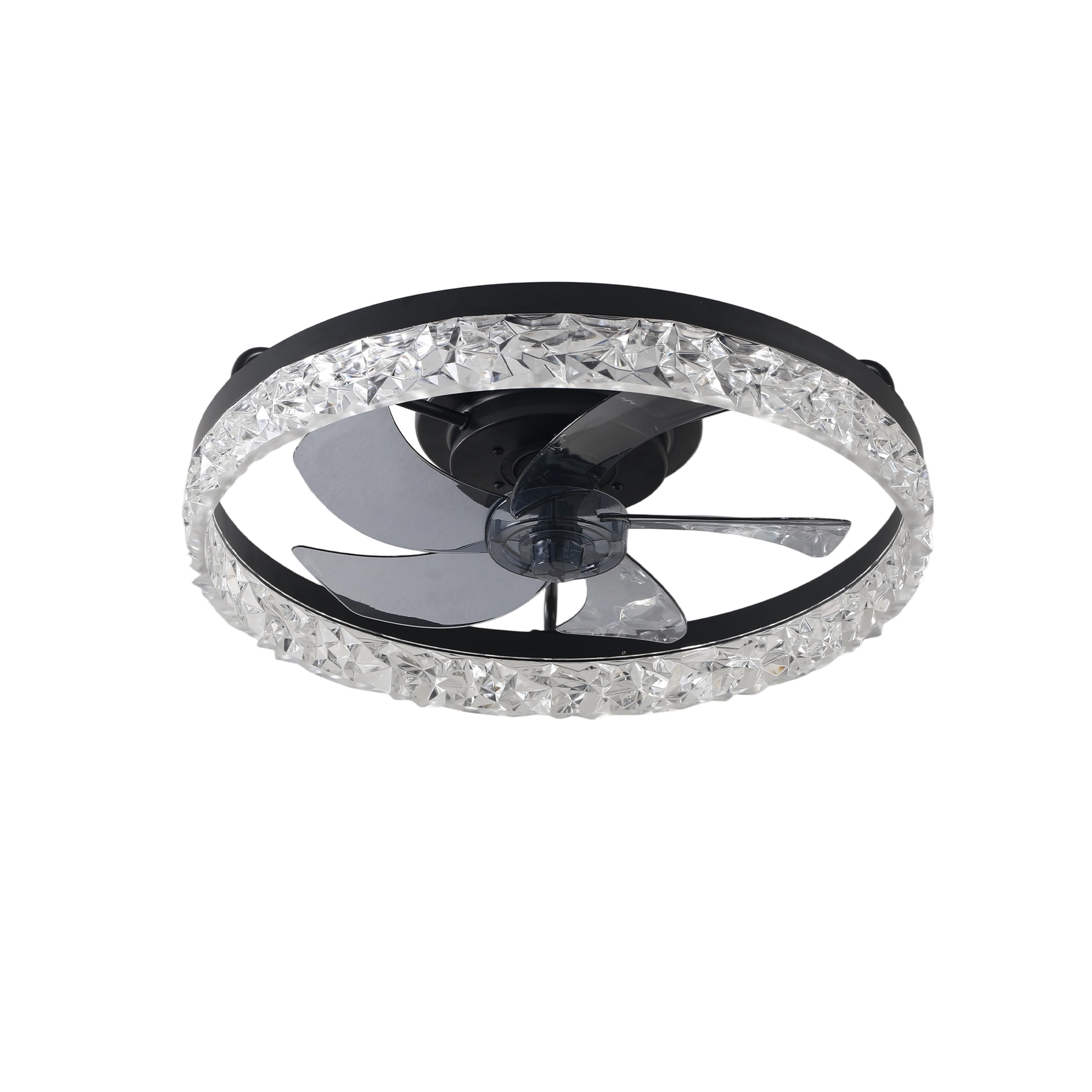 LUXEYARD 19INCH Black Frame Iceberg Bedroom Fan Light Remote Control Dimmable 7 Blades Reversible DC Motor LED Light