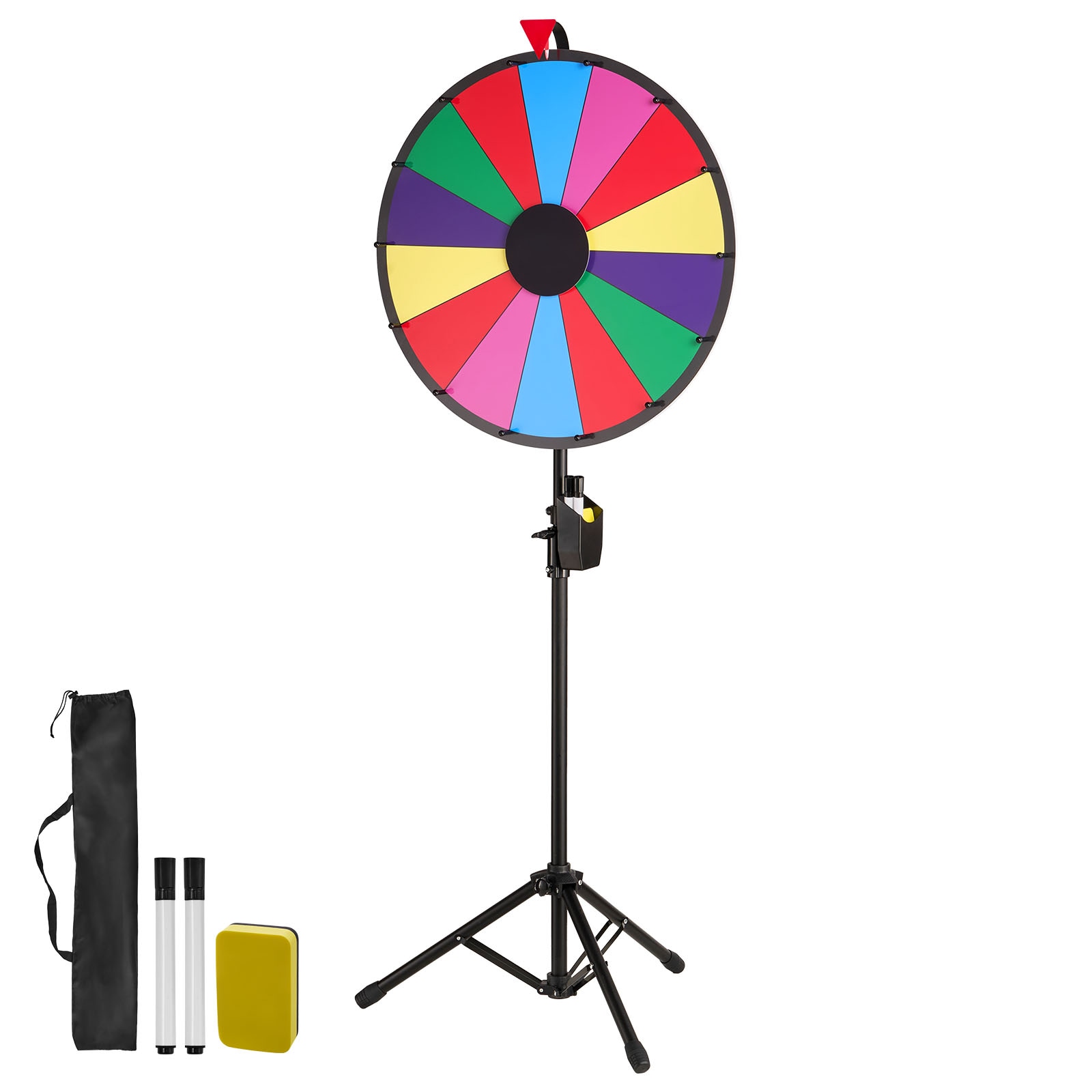 GIVIMO 24-in Spinning Prize Wheel 14-Slot Spinning Wheel with Tripod Adjustable Height Win Fortune Roulette with Dry Erase 2 Markers 6 Colors for Party Pub Trade Show Carnival