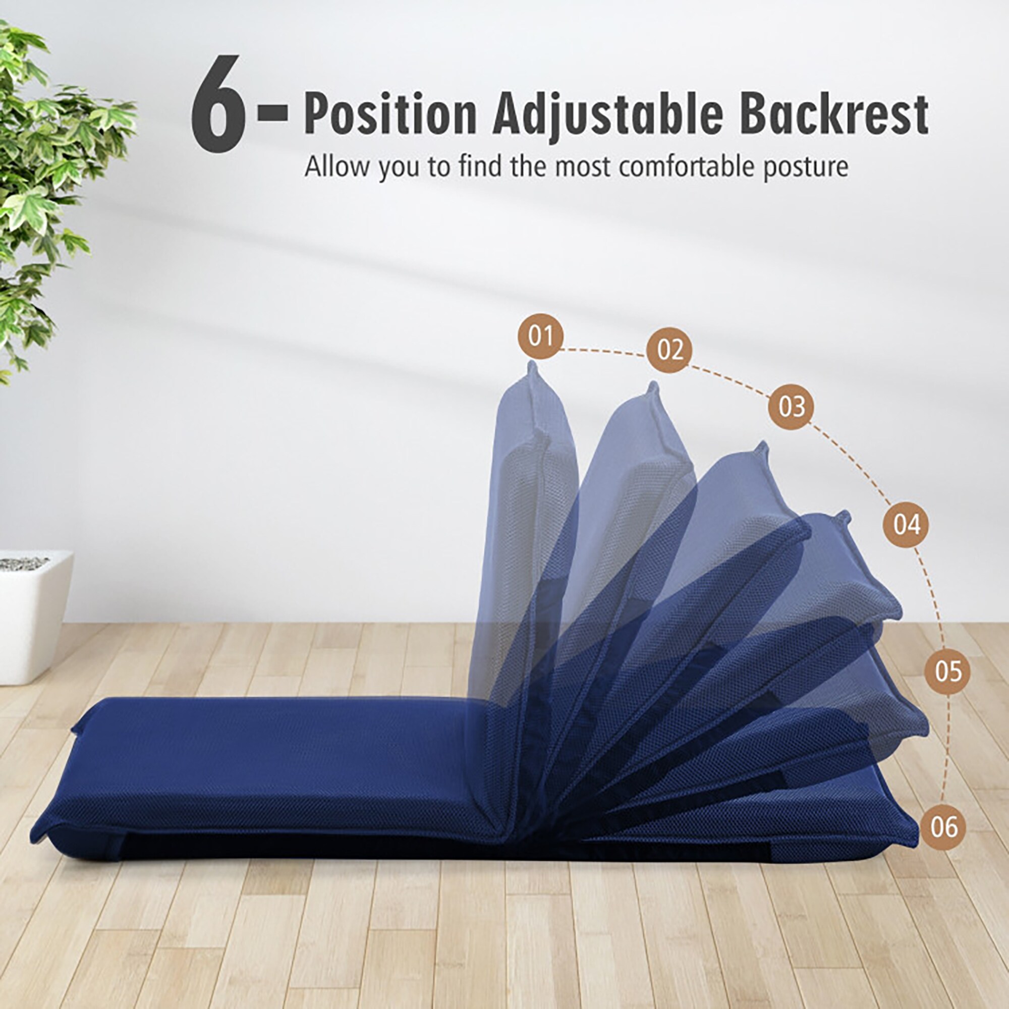 Navy Blue Adjustable Folding Floor Chair with Mesh Fabric
