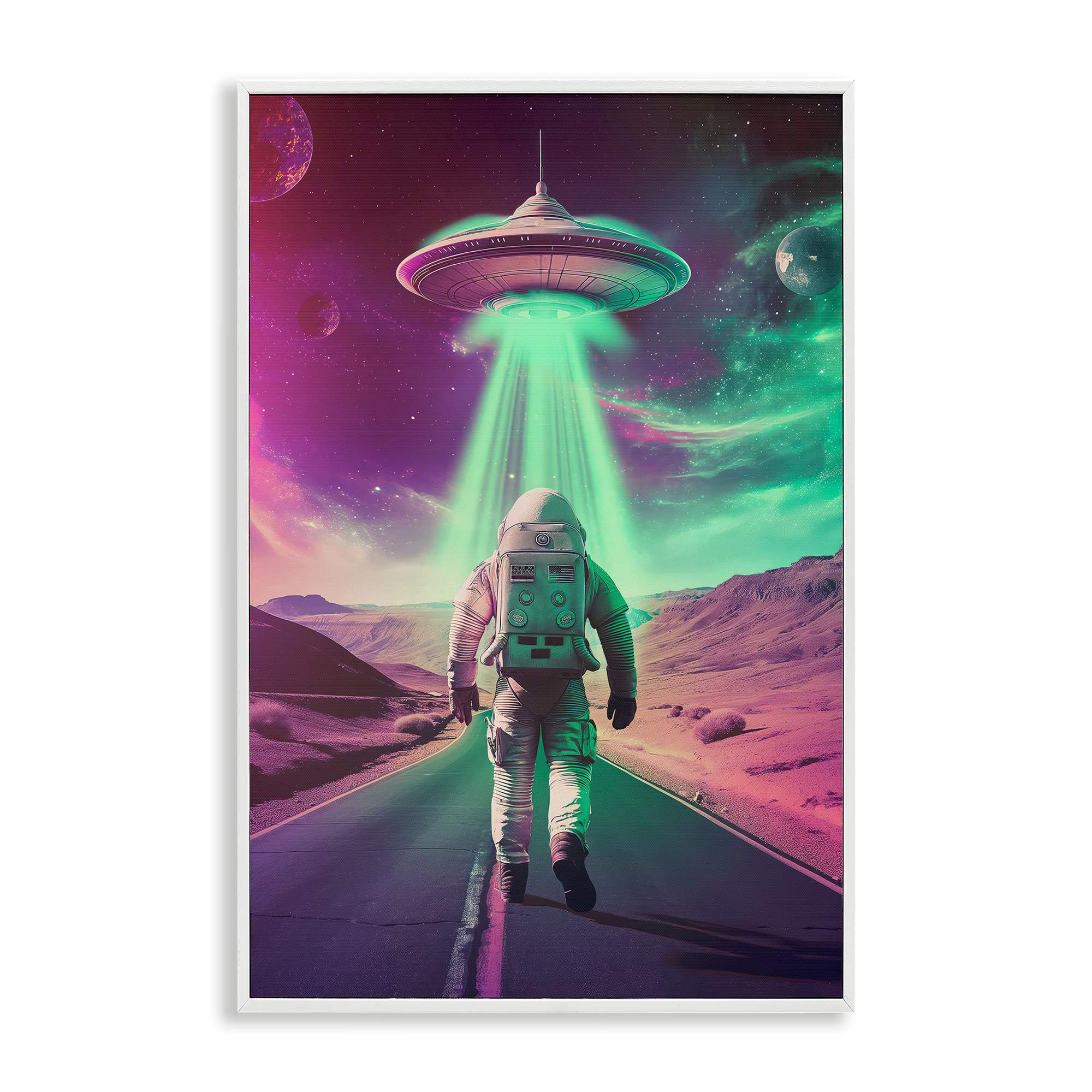 Stupell Industries BT-294-WFR-20X30 Astronaut Walking Toward UFO White Framed Giclee Art By Wumples 20 x 30