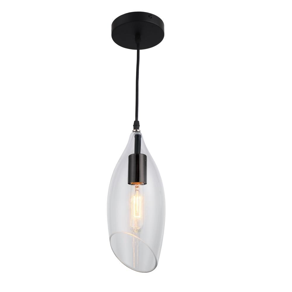 Dainolite ABB-61P-CL Abba 1 -Light Black Modern/contemporary Clear glass Cylinder Mini Hanging Pendant light