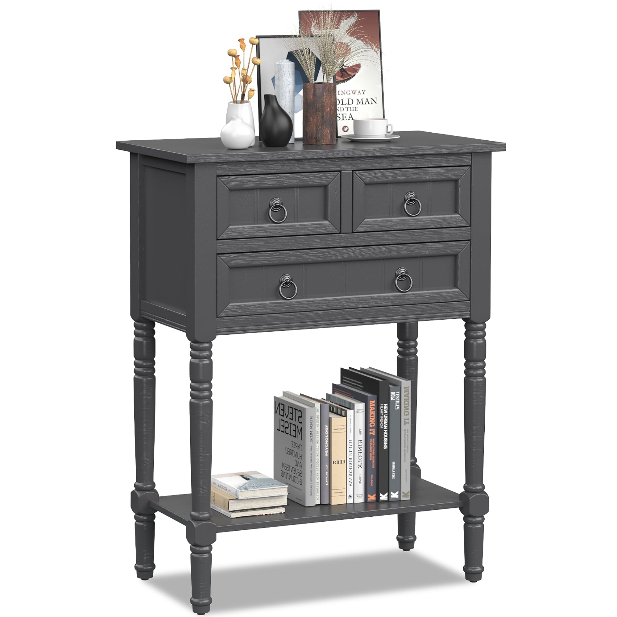 Goplus LWS00316 13-Inches W x 31-Inches H Grey Wood Rectangular Modern End Table Assembly Required