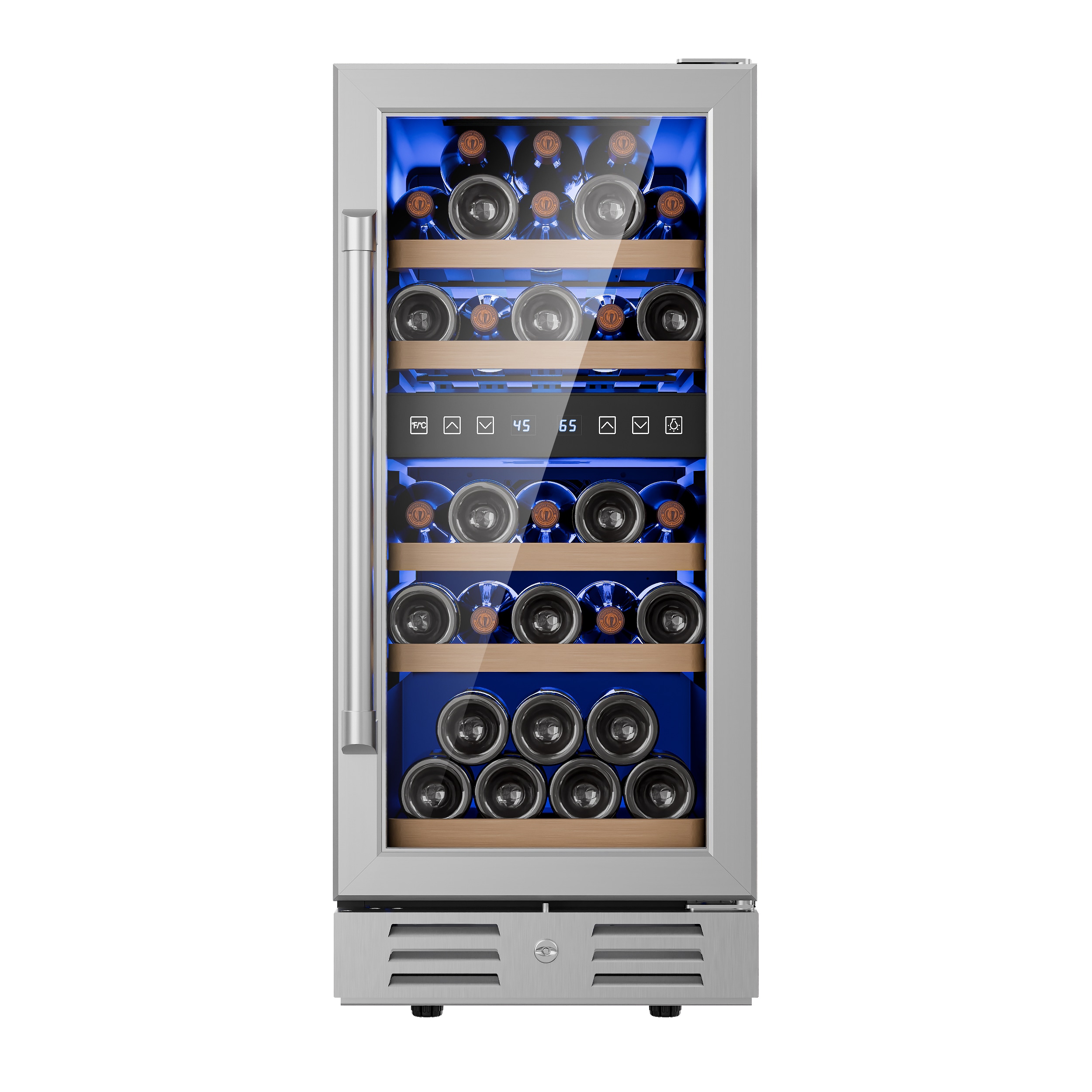 IUDommy LS2CWC-90B-BS 14.8 in. W 30 Wine Bottles Dual Zones Built-in/Freestanding Wine Cooler in Stainless Steel with Reversible Door and Safety Lock