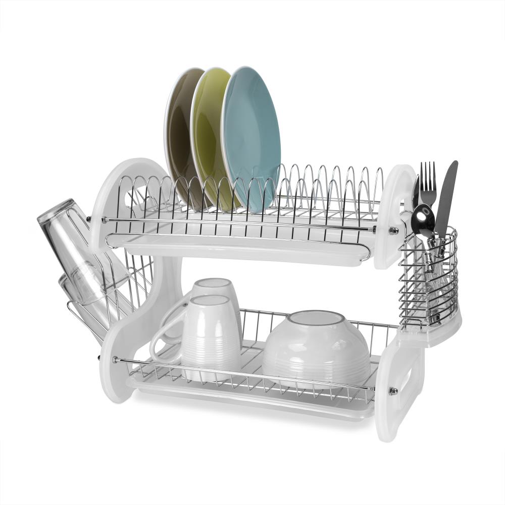 Home Basics 11-in W x 22-in L x 13.5-in H Plastic Dish Rack and Drip Tray  in the Dish Racks & Trays department at