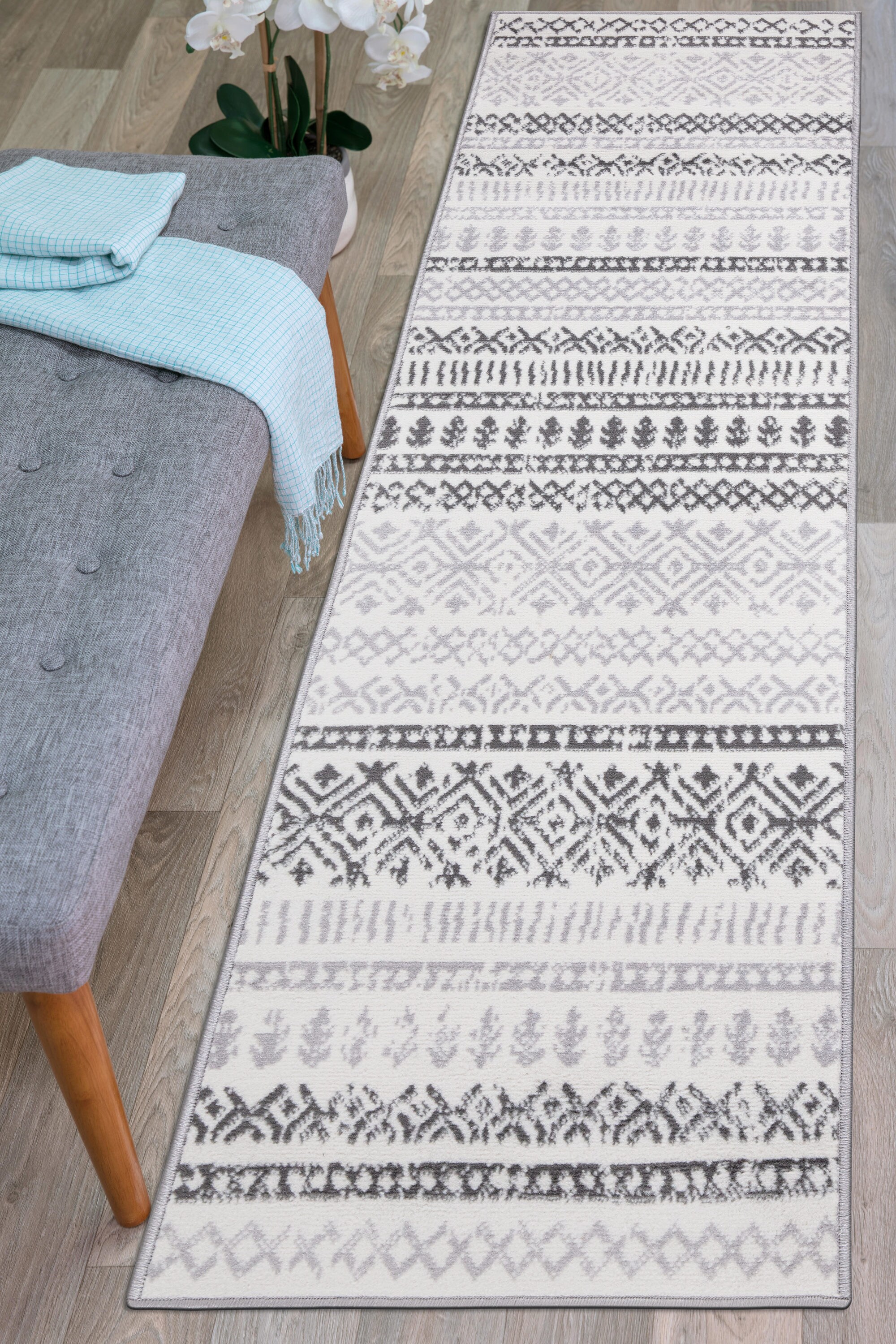 World Rug Gallery 2080GRAY2X7 Durham 2 X 7 (ft) Gray Indoor Geometric Mid-century Modern Runner Rug