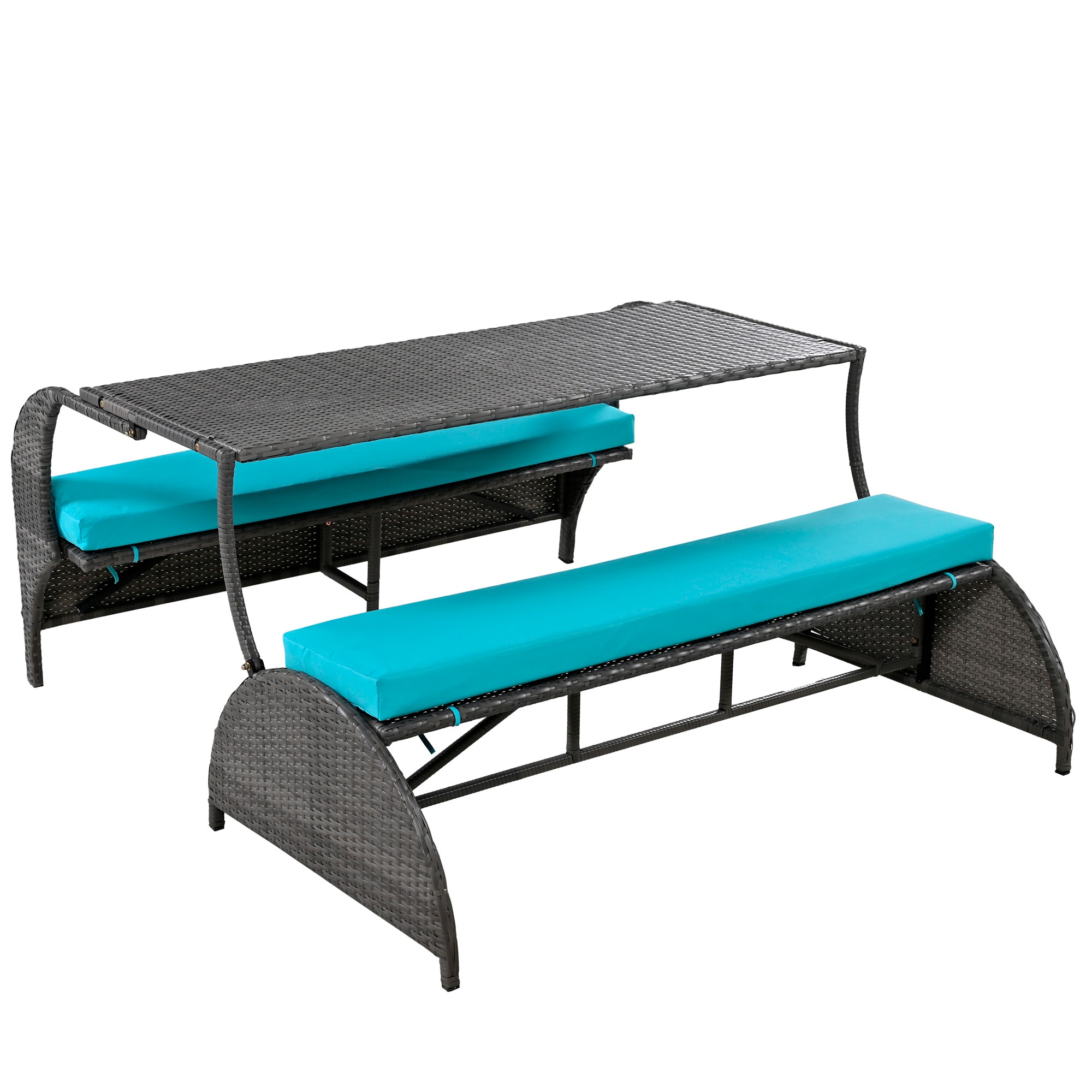 Gaierptone CRXNDDCY6DJ Outdoor Loveseat Rattan Outdoor Loveseat with Blue Cushions and HDPE Frame