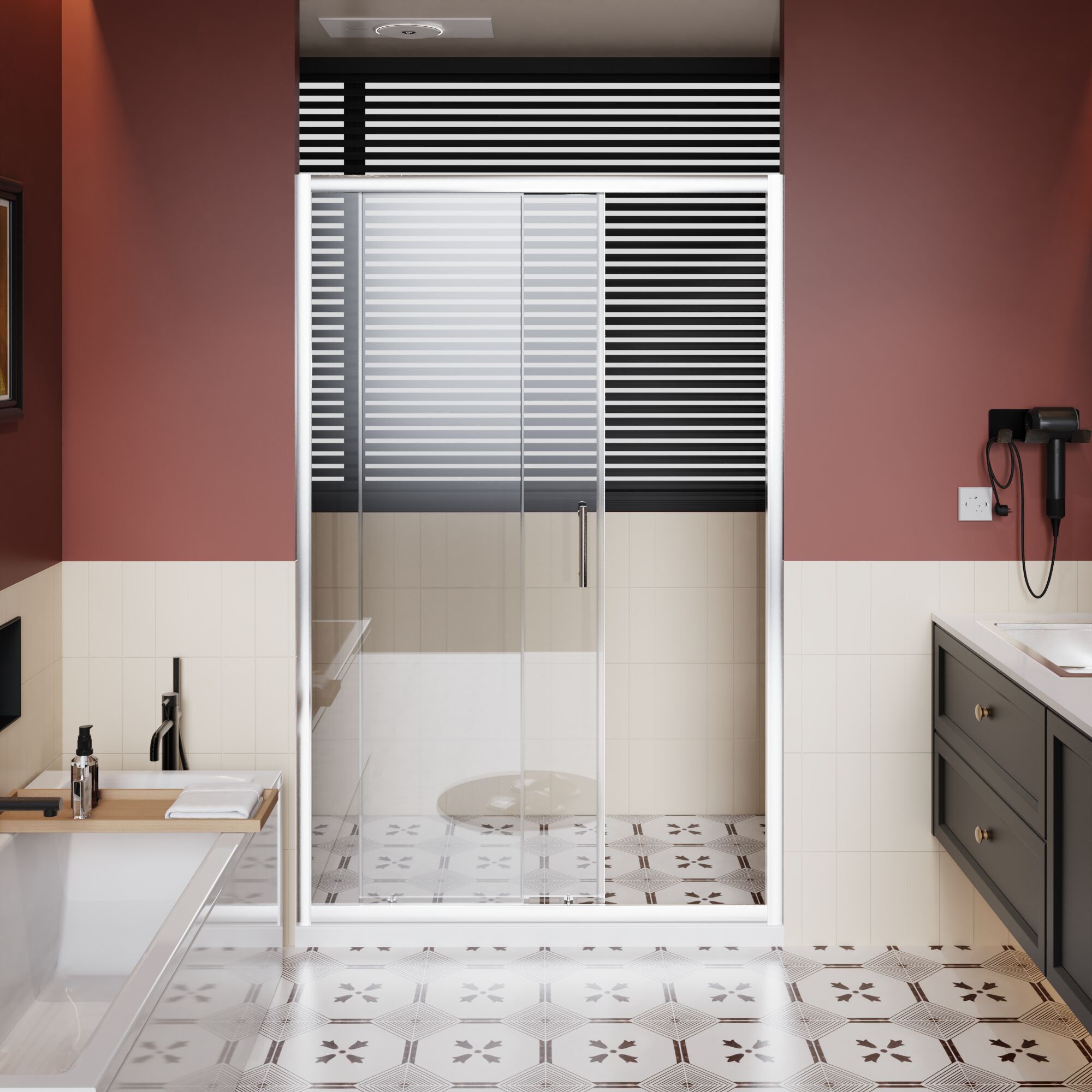 GDFStudio 46.5 - 48 in. W x 72 in. H Modern 1/5 in. Thick Clear Tempered Glass Single Sliding Shower Door with Stainless Steel Handle and Smooth Glide Track - Chrome