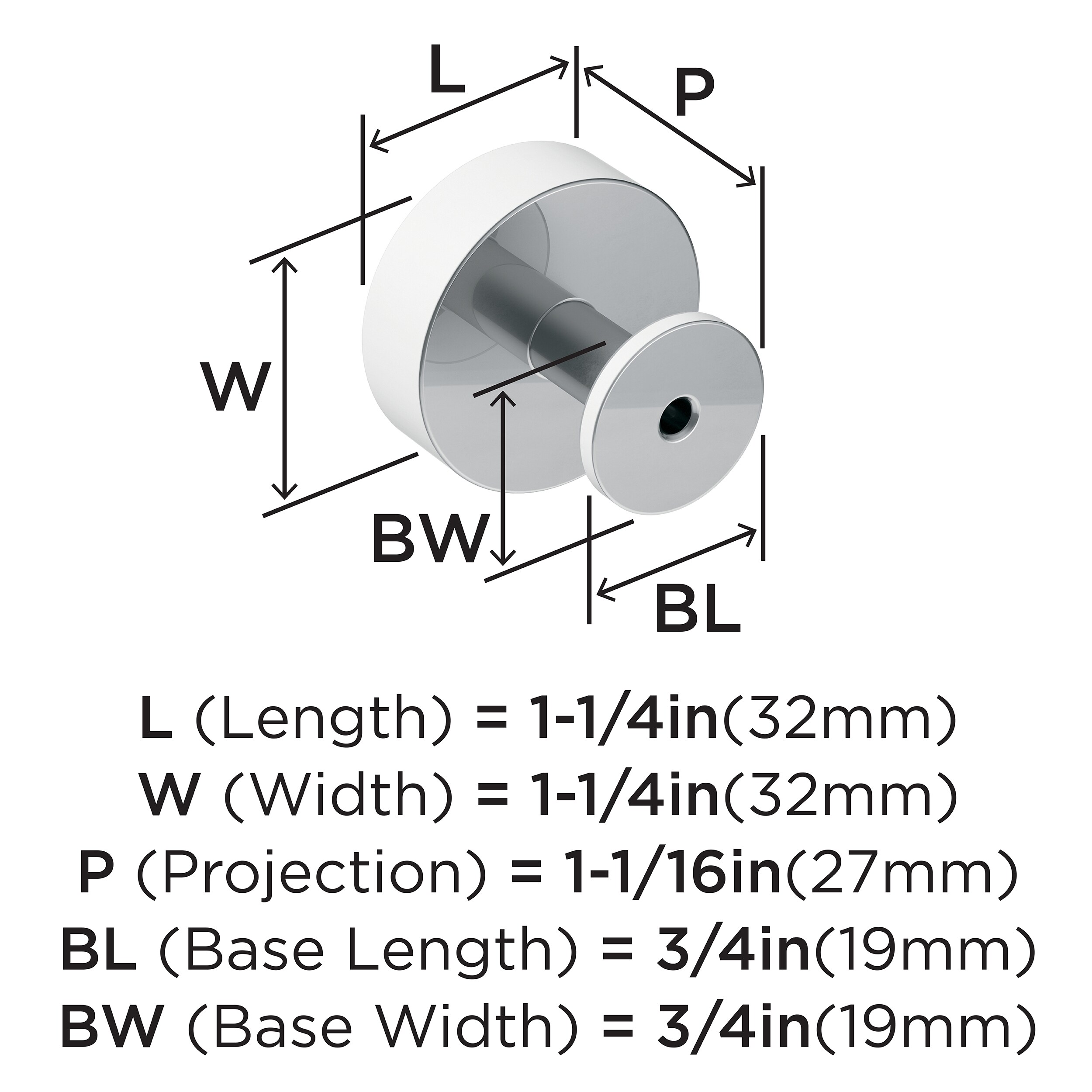 Polished Chrome Round Cabinet Knob, 1-1/4 inch Diameter